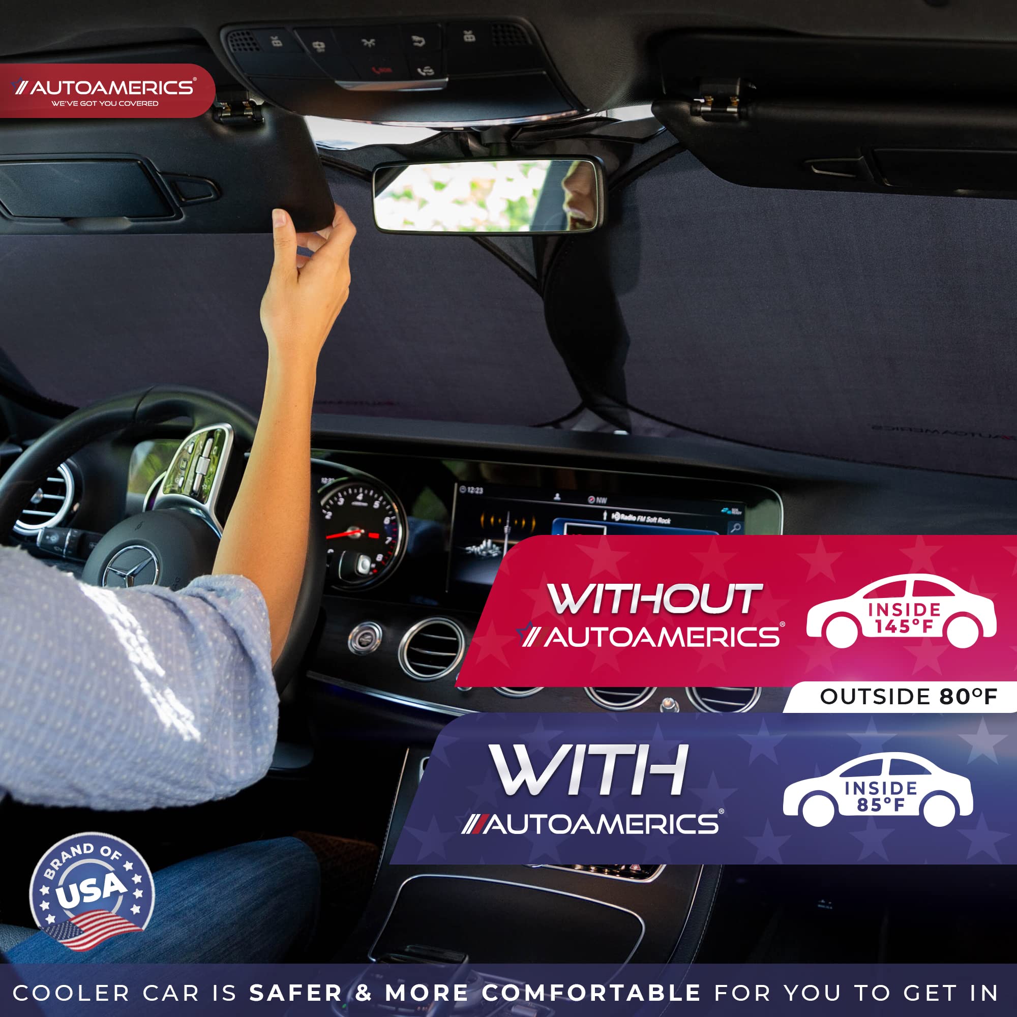 Autoamerics 1-Piece Windshield Sun Shade Standard Silver Foldable Car Front Window Sunshade For Most Cars Suv Truck Heat Blocker