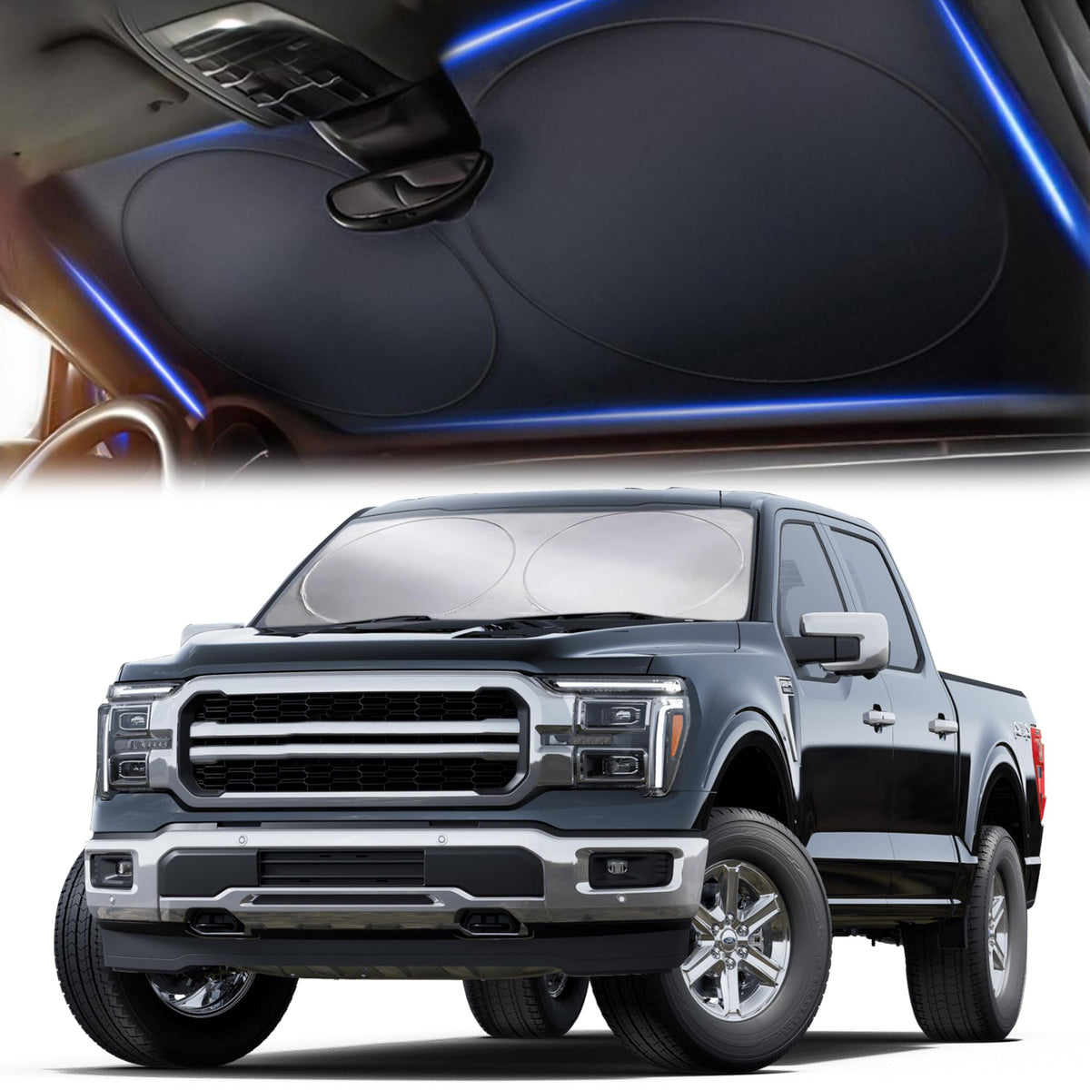 X-Large Truck Windshield Sun Shade (69'' X 35'') - 240T Thickened Windshield Sun Shade For Uv & 99% Heat Blocker - Keeps Your Ve