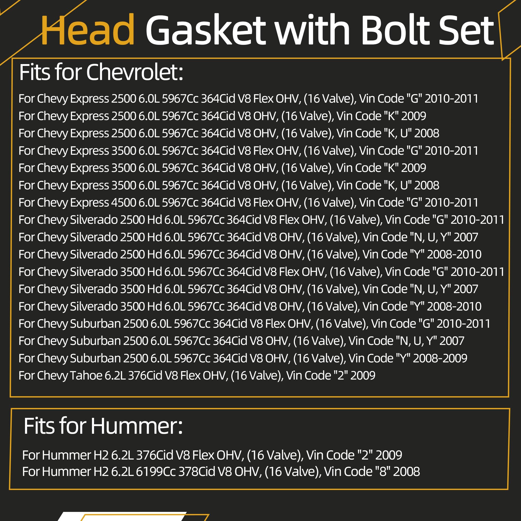 MLS Head Gasket Set with Bolts, for Chevy Express/Silverado/Suburban/Tahoe, for GMC Savana/Sierra/Yukon XL, for Cadillac Escalad