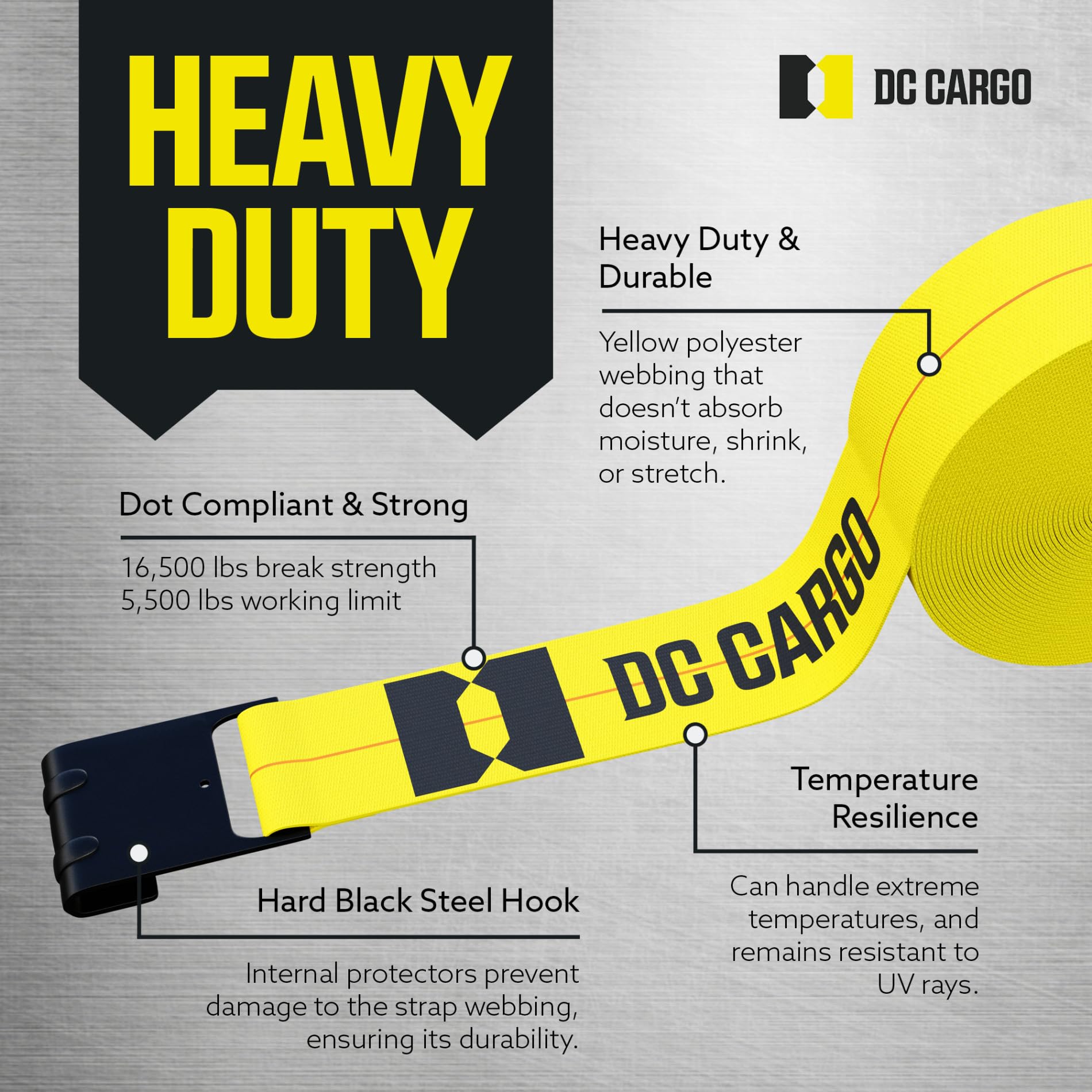 Dc Cargo Mall Truck Straps, 4 Inch X 30' Straps For Flatbed Trailer Heavy Duty Tie-Downs W/Flat Hooks (2-Pack) 16,500 Lbs Break