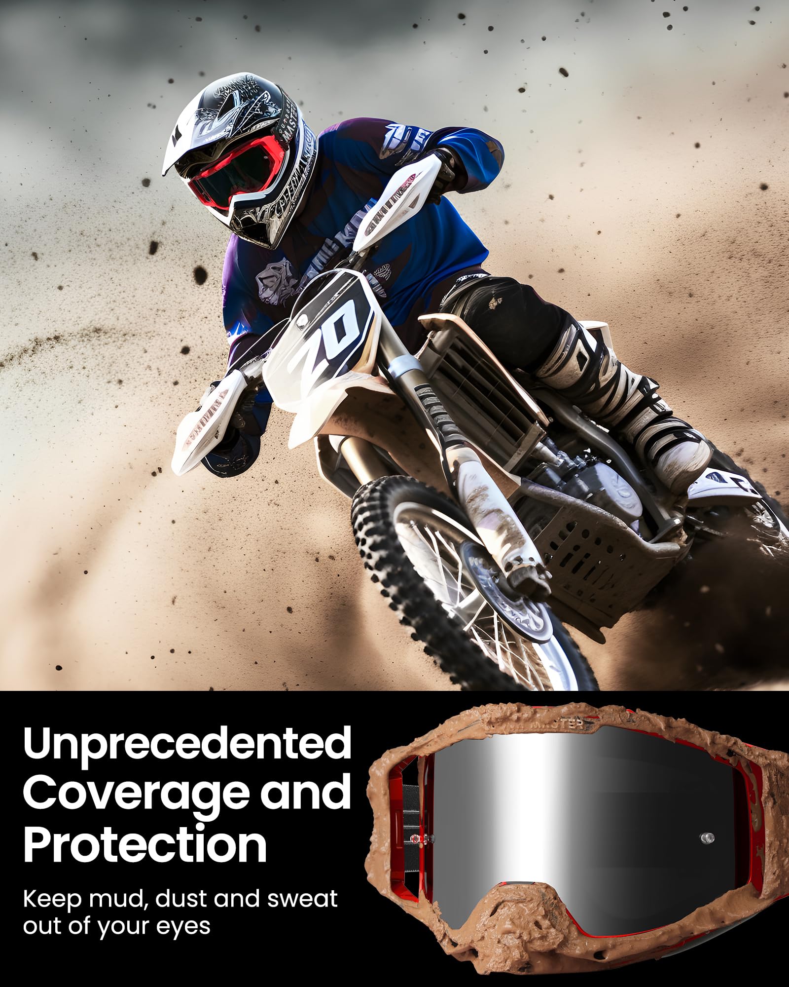 Outdoormaster Mustang Dirt Bike Goggles, Otg Motorcycle Goggles, Motocross Goggles Atv Goggles For Men, Women, Adult, Youth