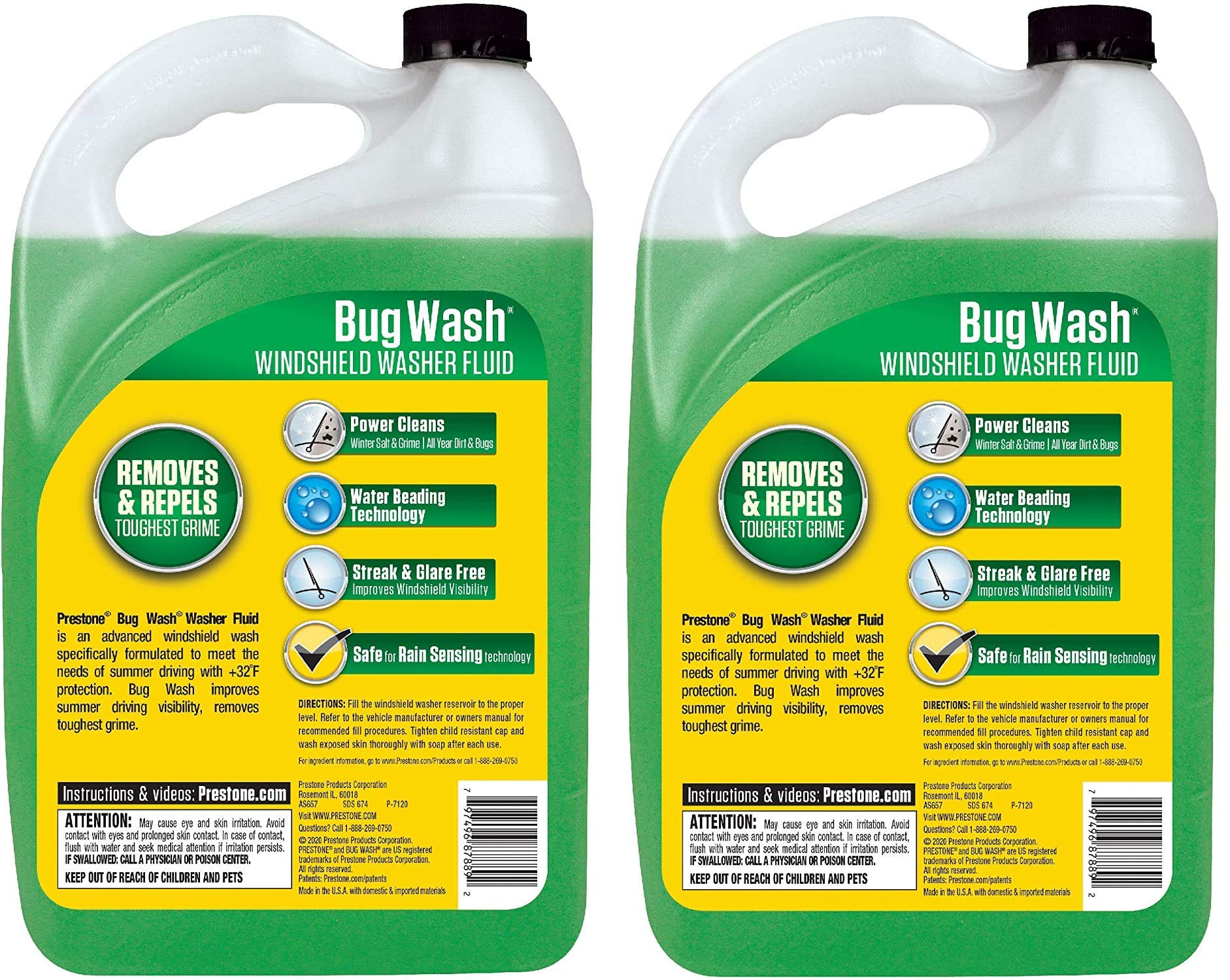Prestone AS657 Bug Wash Windshield Washer Fluid - 1 Gallon (2-Pack) - Effective Insect Remover for Clear Visibility