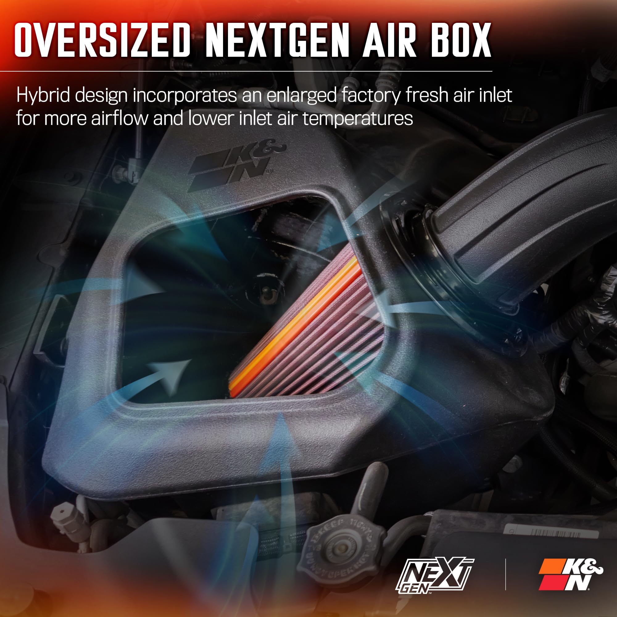 K&N Nextgen Cold Air Intake System: High-Flow Cotton Filter: Compatible With 2019-2024 Ram 1500; 50-1578