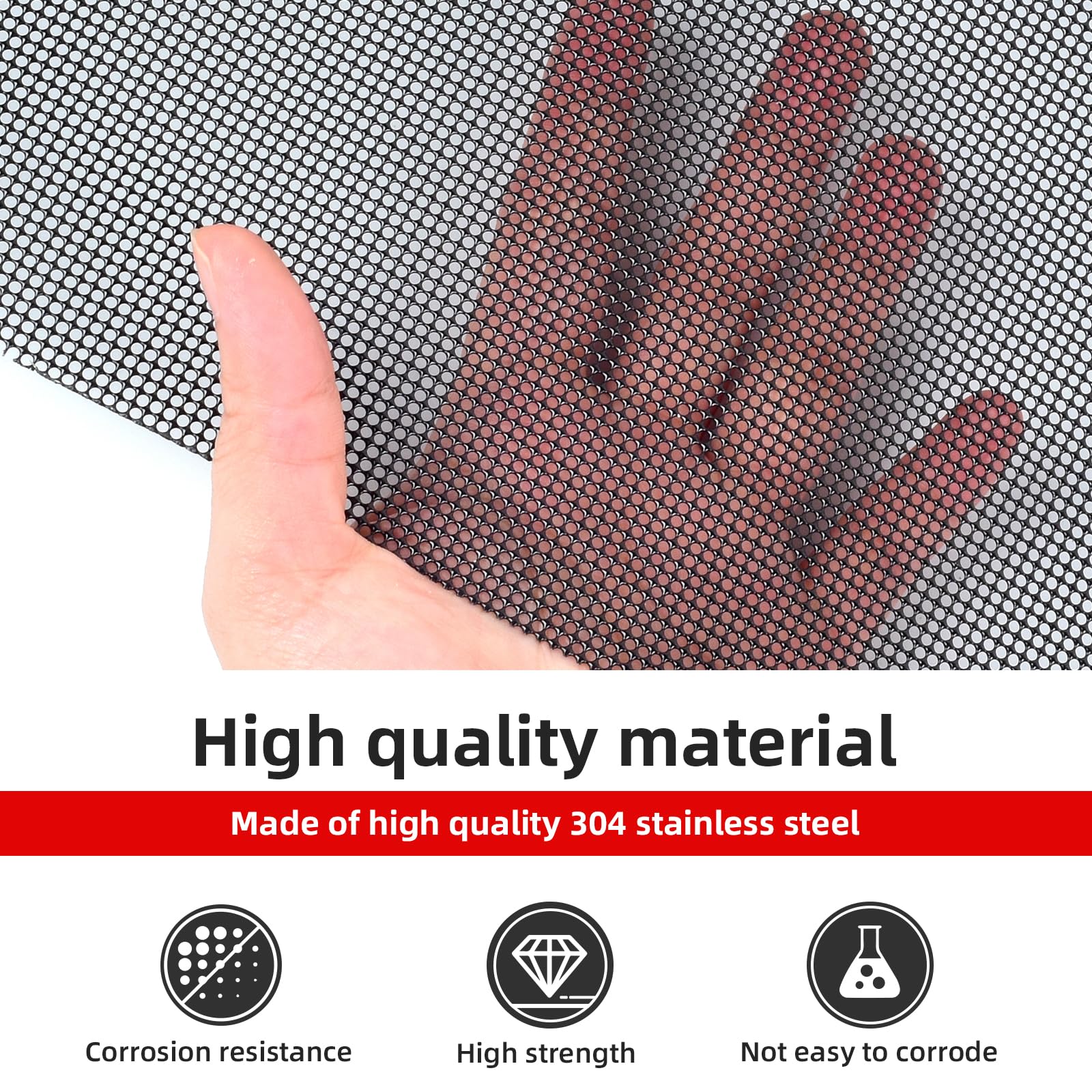 Aggauto 47In X 16In Stainless Steel Car Grill Mesh Screen, Pvc Coated 304 Stainless Steel Wire Mesh For Car Grille Vent, Cabinet