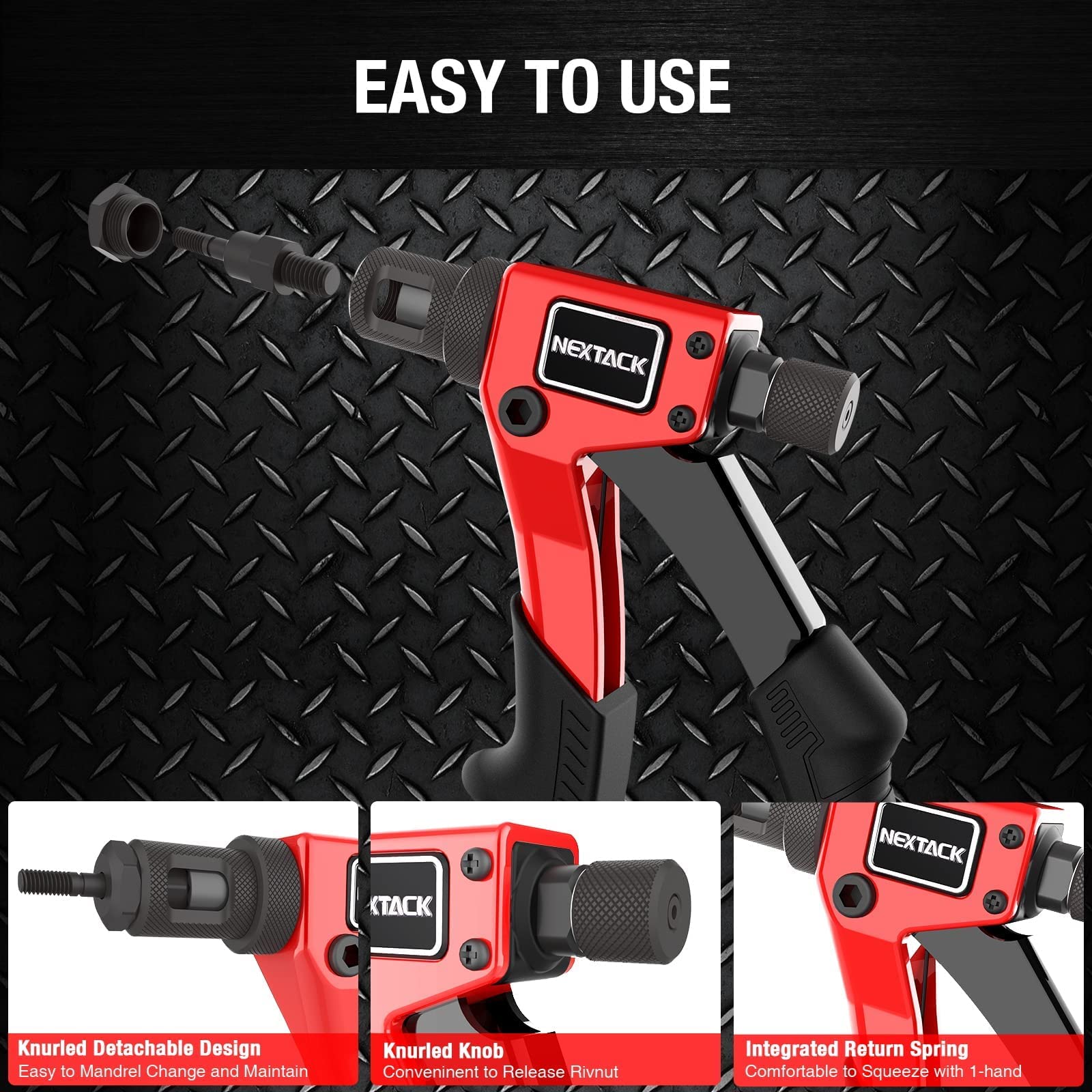 Nextack Rivet Nut Tool Rivet Nut Kit With A Step Drill Bit & 80 Nutserts For One-Handed In Tight Space, 8'' Rivnut Tool With 8 M