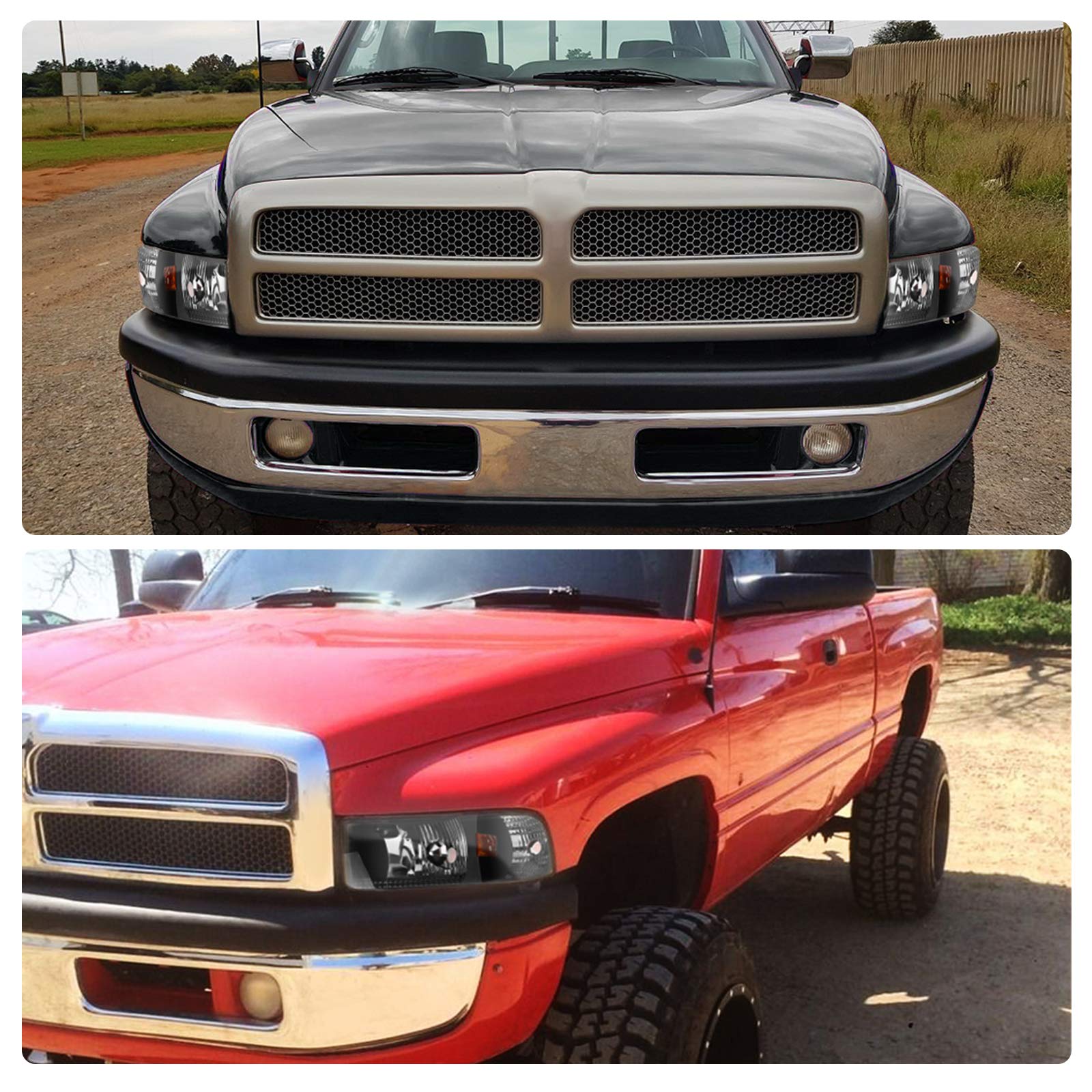 DWVO Headlight Assembly Compatible with 1994-2001 Dodge Ram 1500/94-02 Dodge Ram 2500 3500/95-02 Dodge Ram 4000 Black Housing without DRL