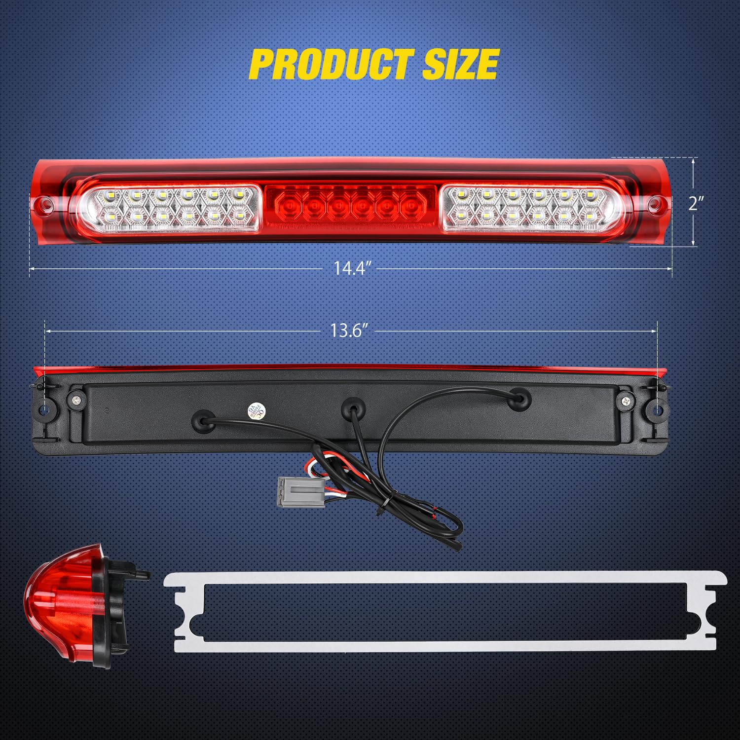 Nilight Third Brake Light for Ford F150 1997-2003, Red Lens, Model NA927, High Mount Cargo/Reverse Lamp