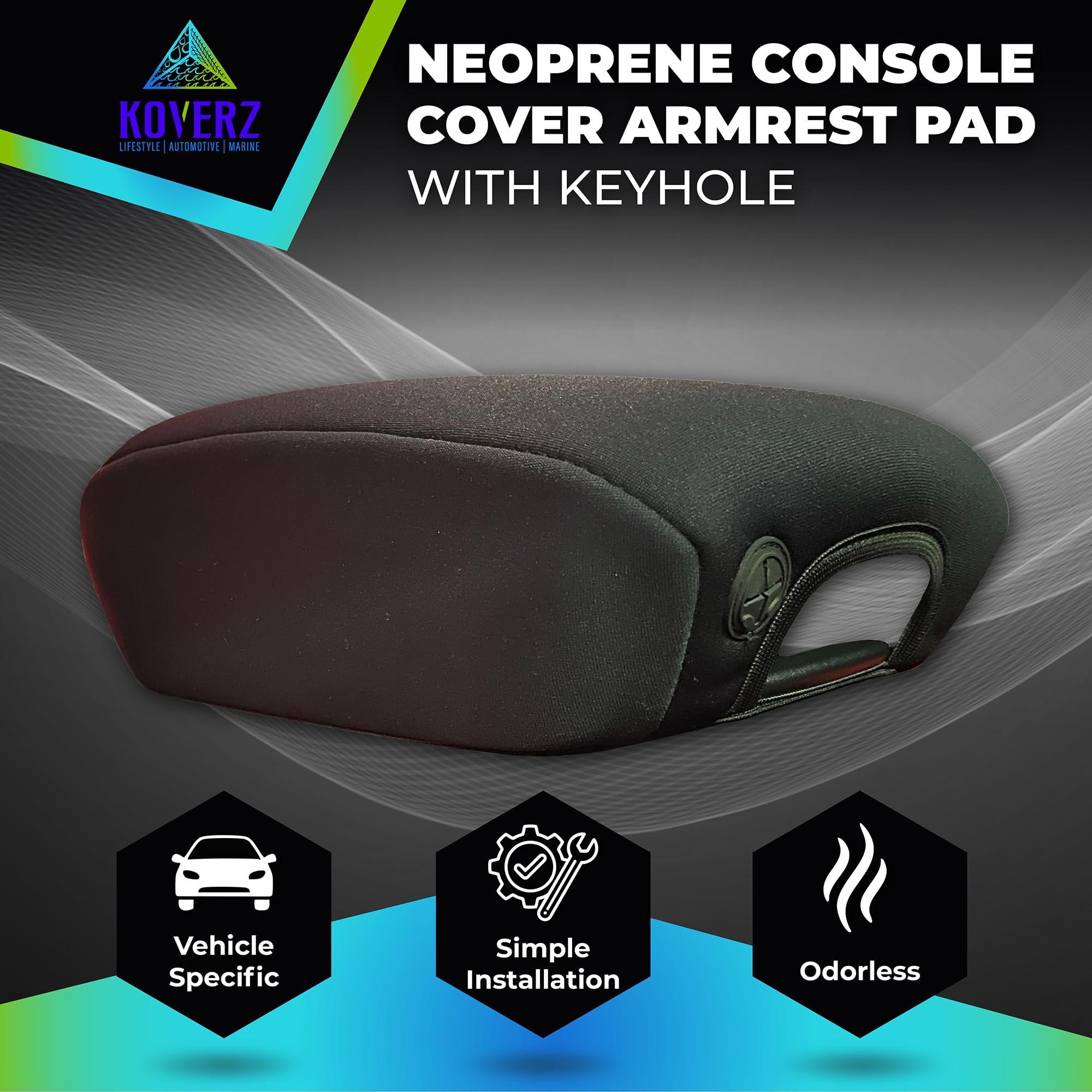 Koverz Neoprene Console Cover Armrest Pad w/Keyhole Compatible with Jeep Wrangler JL JLU Gladiator JT Sahara Rubicon Unlimited 2
