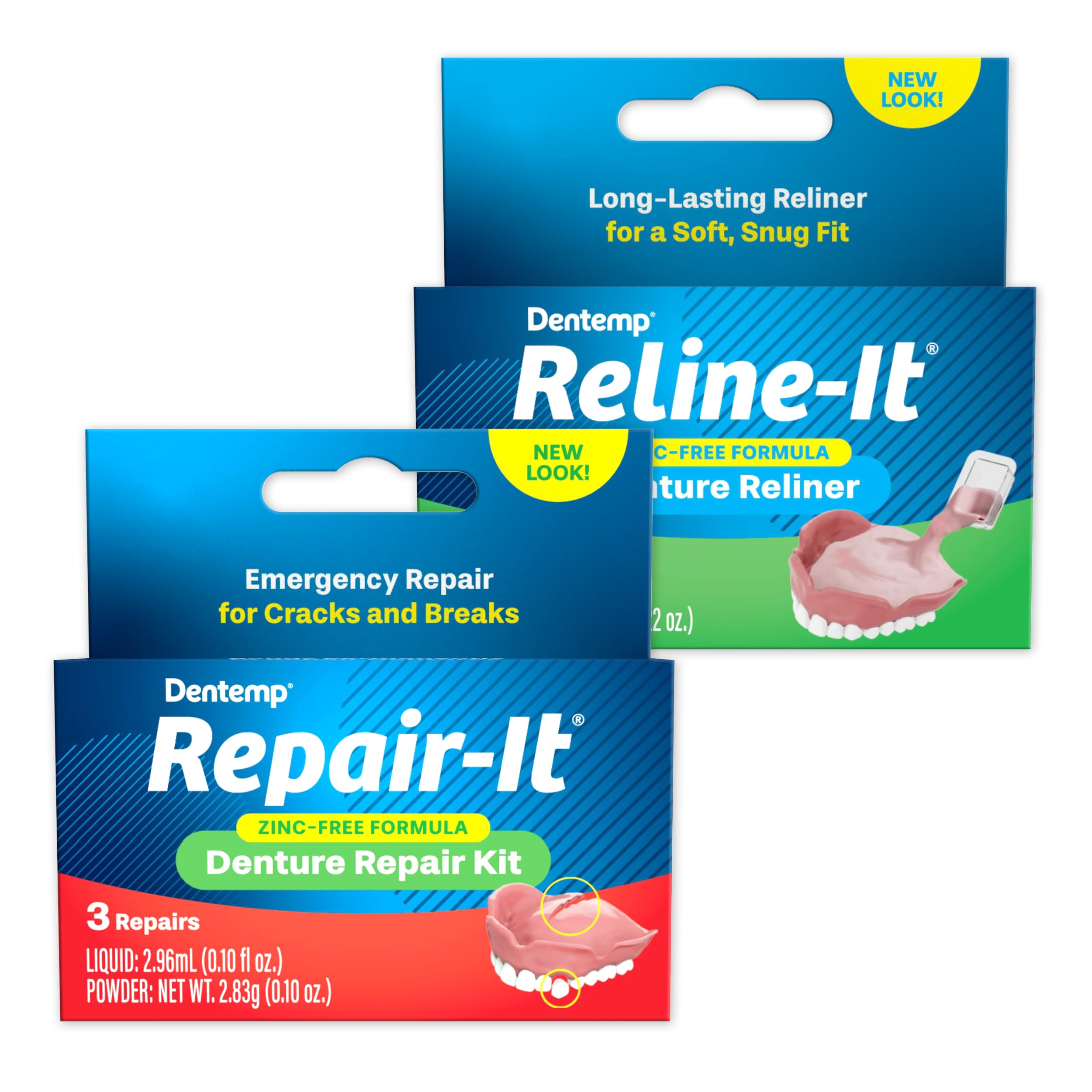 Dentemp Repair-it Denture Repair Kit & Reline-it Denture Reliner - Denture Kit (Multi-Pack) - Refit and Tighten Dentures for Both Upper & Lower Denture - Repair Broken Dentures & Loose Teeth-New