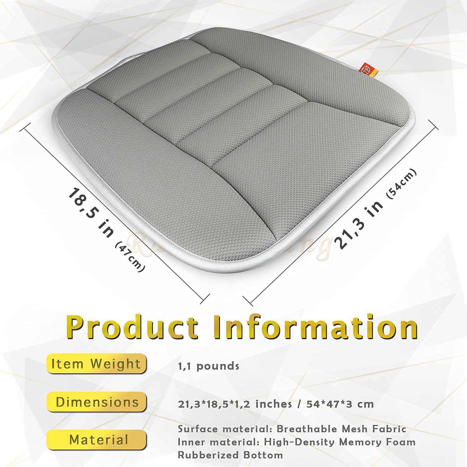 Raorandang Car Seat Cushion Memory Foam Thin Seat Cushion For Car Truck Seat Driver, 20X18.5X1.2 Inches, Grey