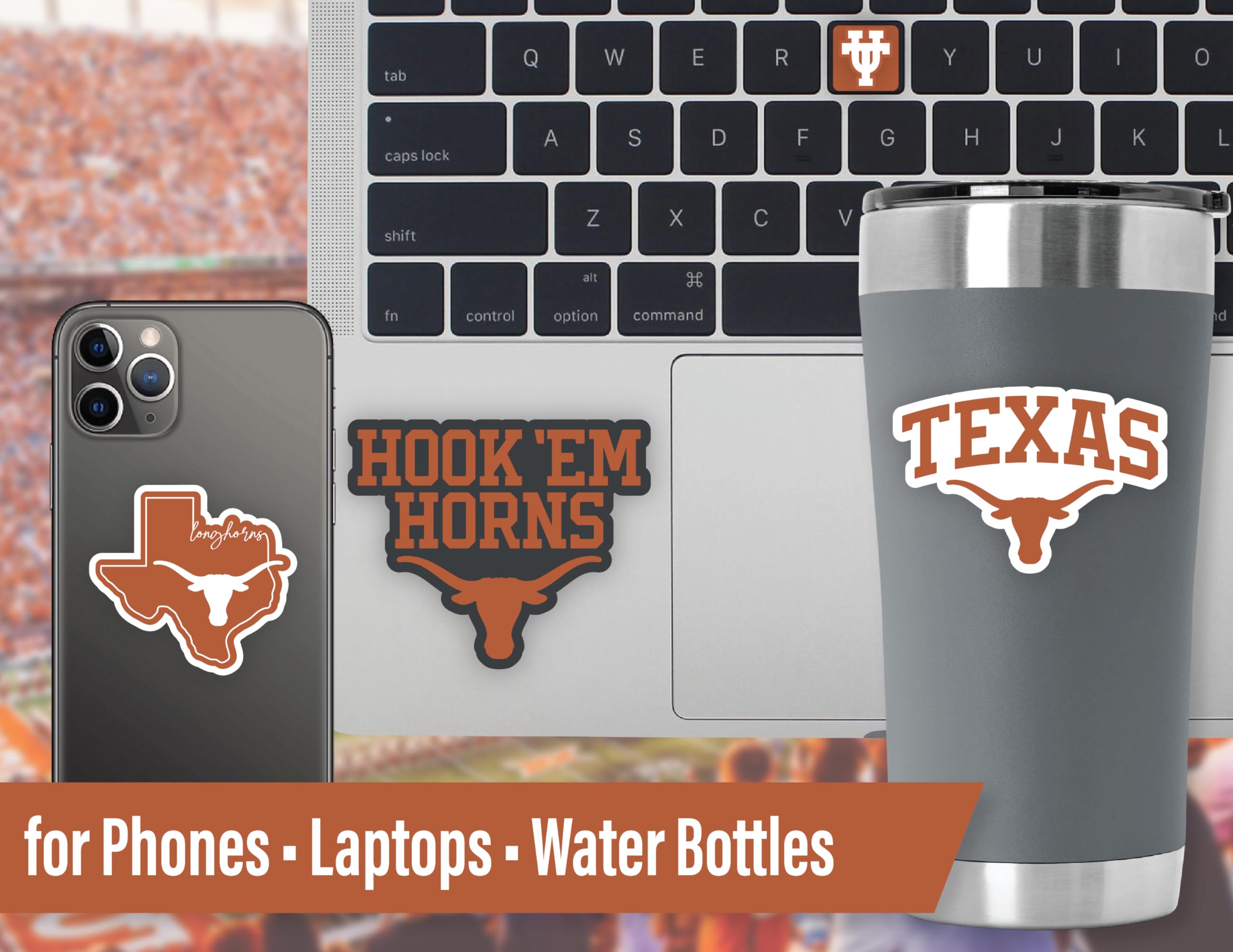 University Of Texas Stickers (14 Stickers) 2 Large 5'' For Car Windows, 10 Medium 2'' For Water Bottles Phones, 2 Mini Keyboard