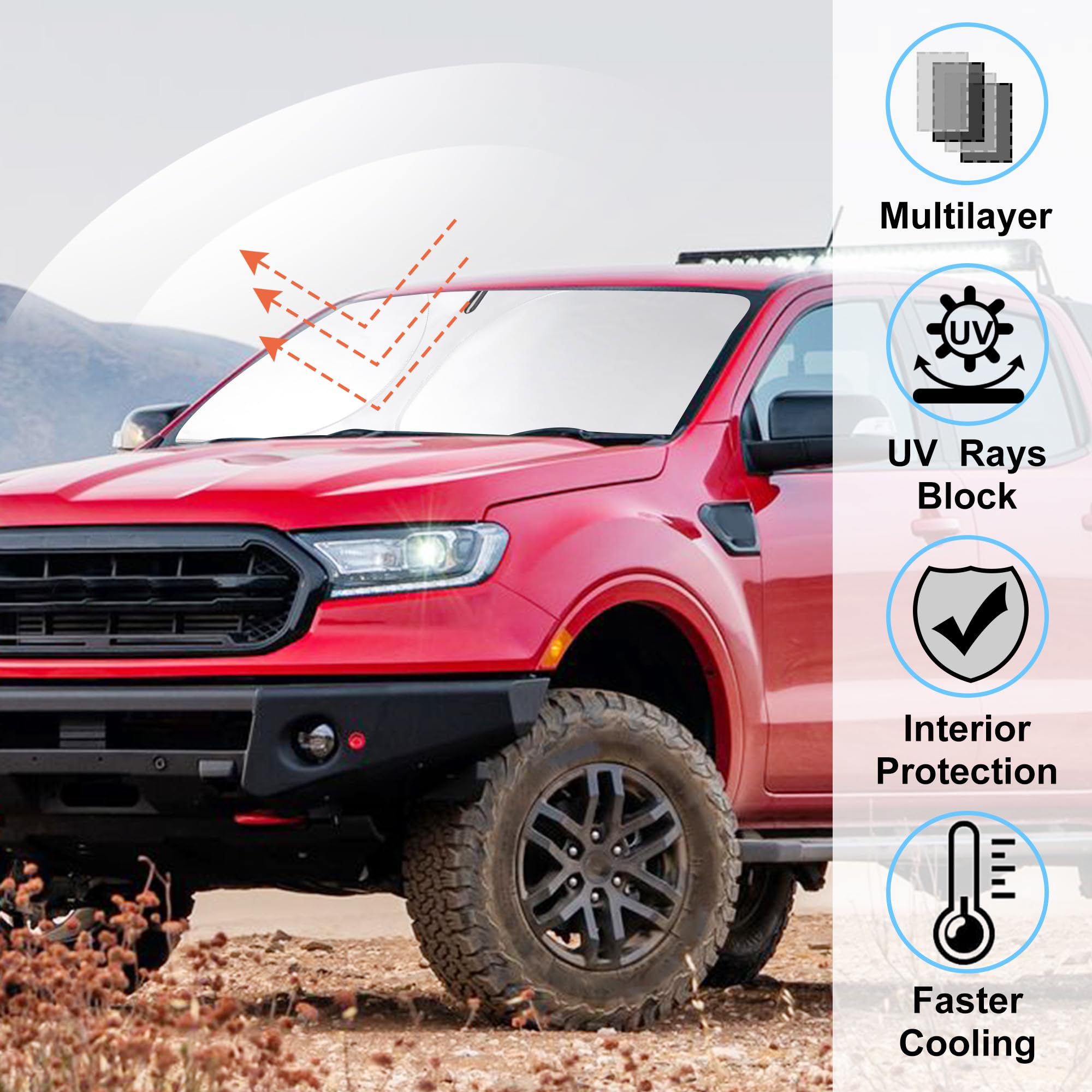 Windshield Sun Shade Compatible With 2019-2024 2025 Ford Ranger Accessories Custom Fit Sunshade Sun Visor Heat Protection Keep C