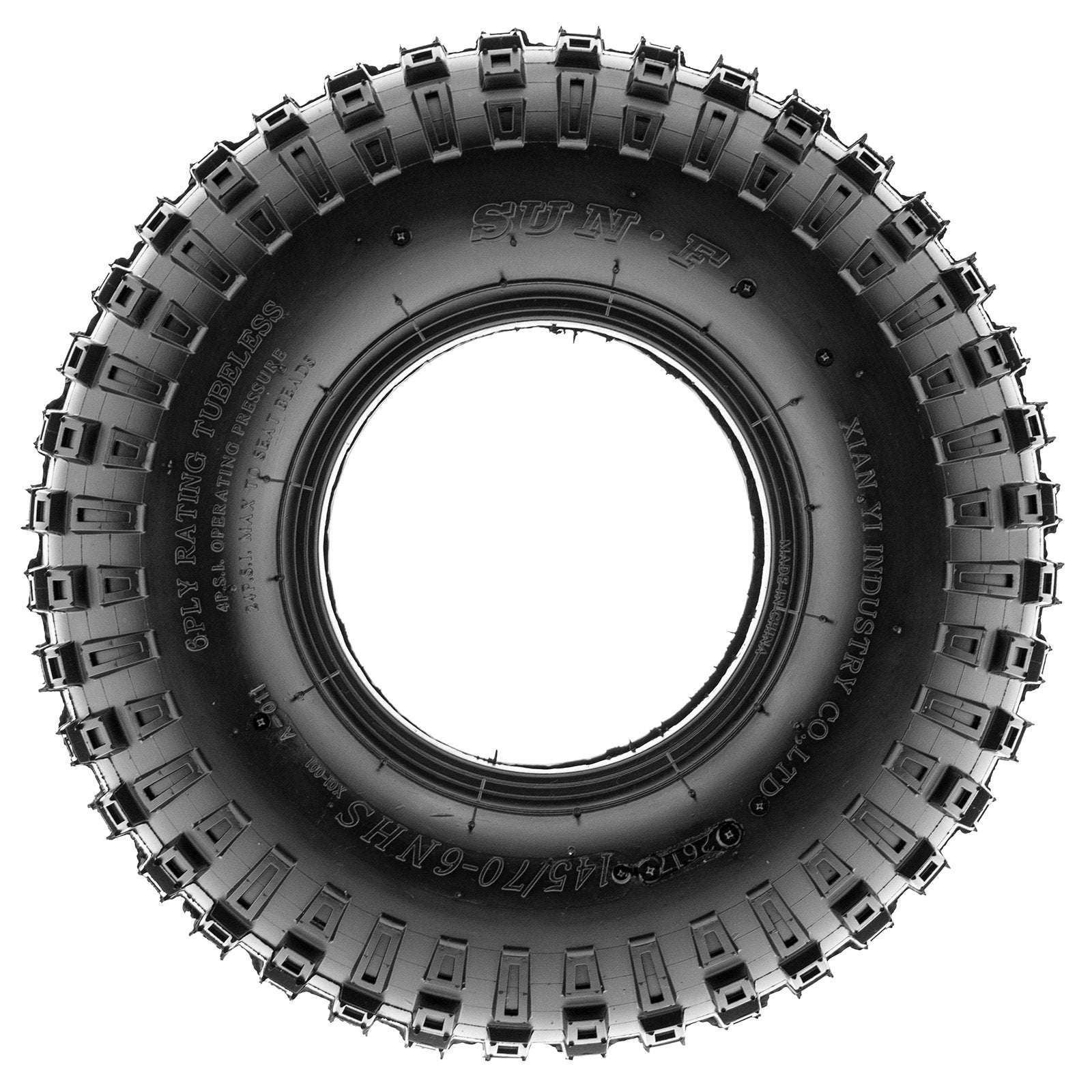SUNF 145/70-6 UTV Tire Pair - Loose Terrain Hardpack, 6 PR, Black, Ideal for Off-Road Vehicles