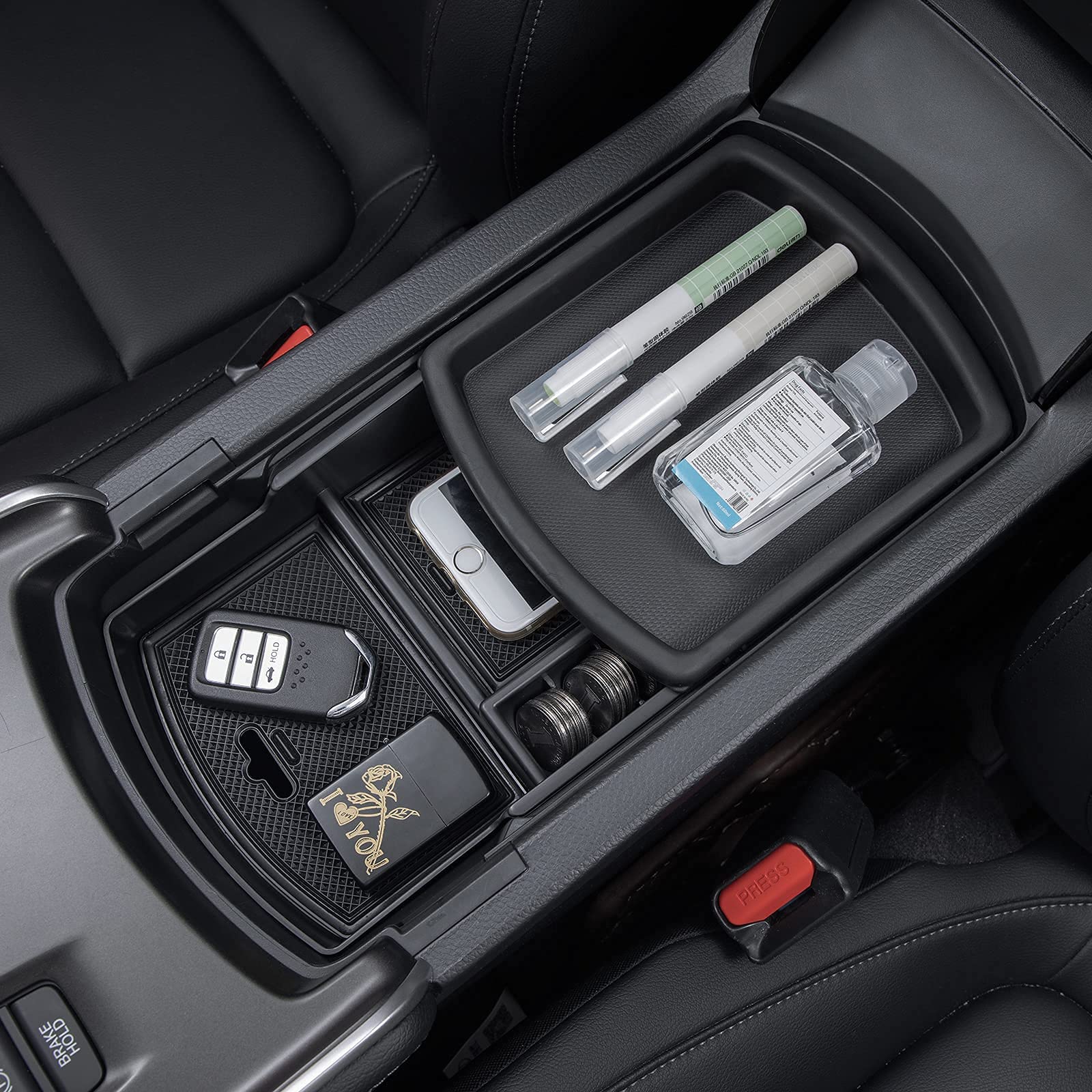 Pimcar Center Console Organizer Compatible With Honda Accord 2018 2019 2020 2021 2022 Abs Plastic Material Armrest Box Insert Tray Pallet Accessories (Not Fit For 2023 Accord) -Black Trim