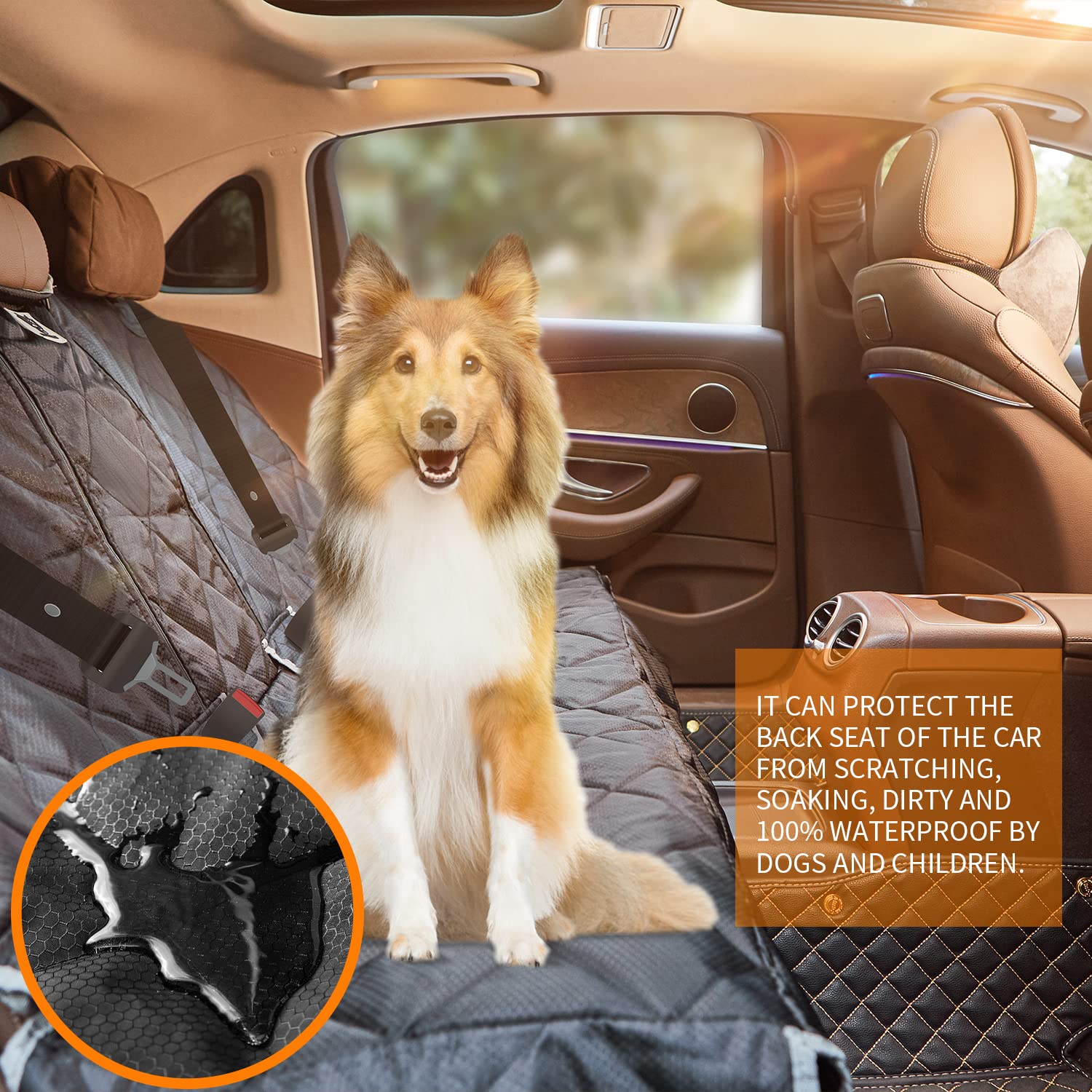 Bronzeman 100% Waterproof Bench Car Seat Cover Protector - Strong & Durable,Heavy-Duty And Nonslip Rear Back Seat Cover With Middle Seat Belt,Universal Size Fits For Cars, Trucks & Suvs