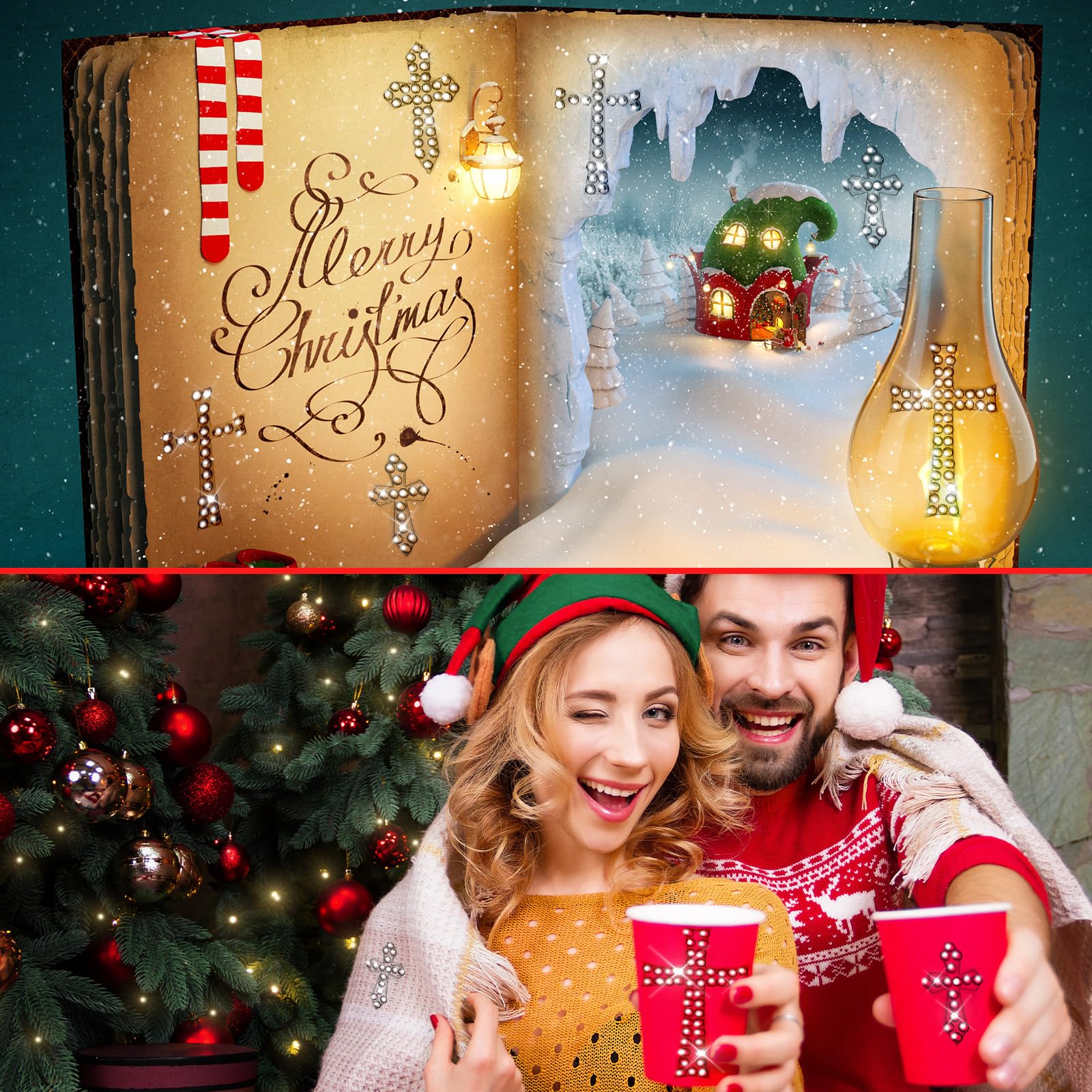 Epakh 76 Pcs Silver Rhinestone Cross Stickers Glitter Bling Cross Decals Crystal Self Adhesive Stickers For Easter Christian Jes