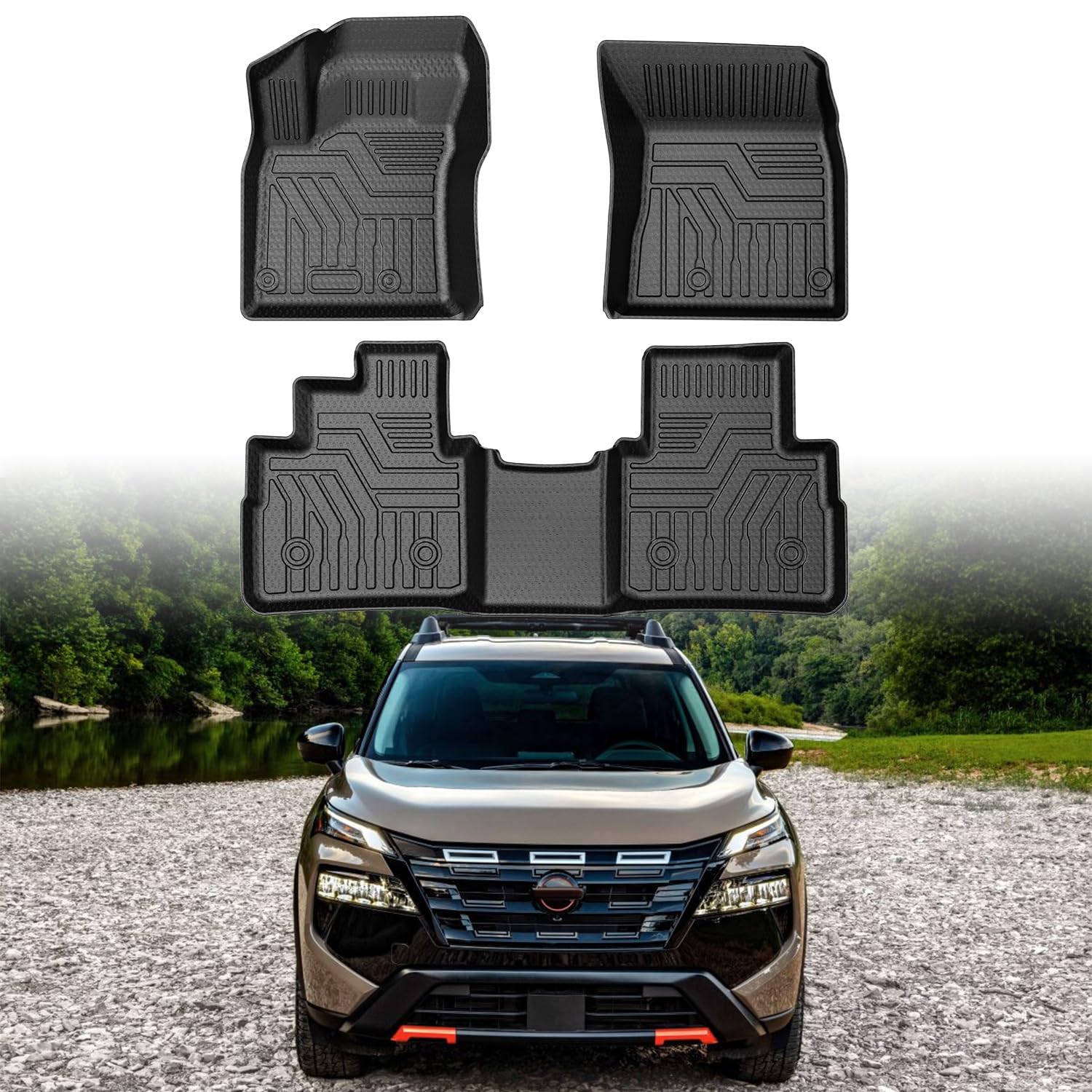 Mixsuper Floor Mats For Nissan Rogue 2021-2024 2025, All Weather Floor Liners For Rogue Accessories Durable Odorless 1St & 2Nd R
