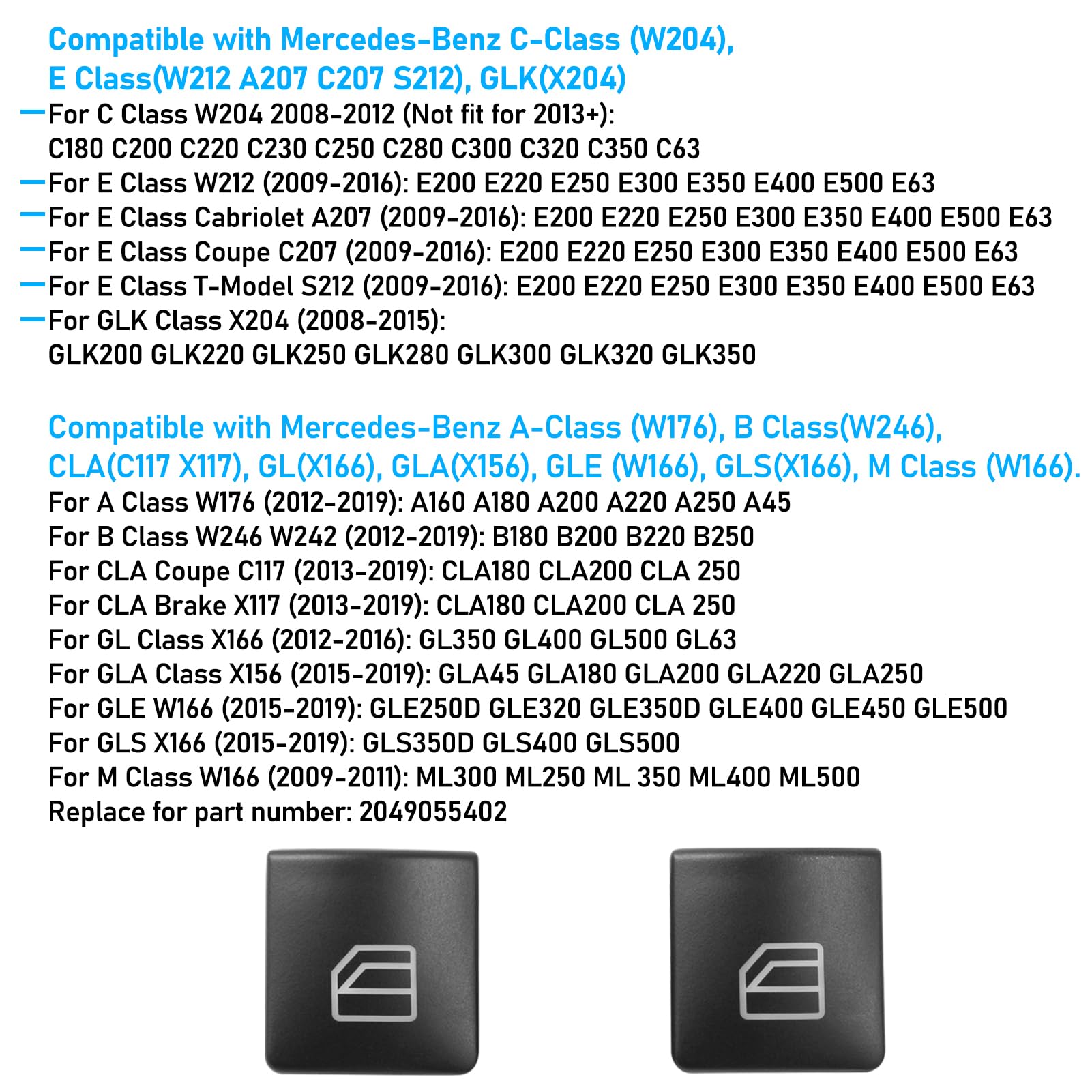 Jaronx 2Pcs Driver Window Switch Button Covers Compatible With Mercedes Benz, Power Window Switch Button Caps Button For C-Class