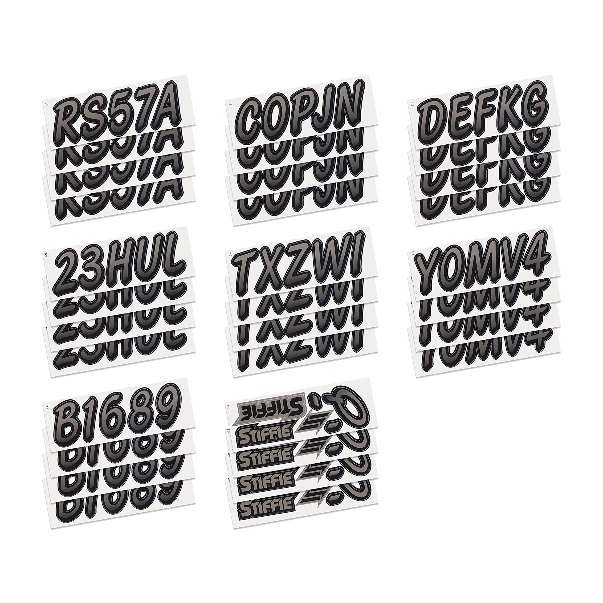 Stiffie Whipline Charcoal/Black 3 '' Boat & Pwc Registration Decals  Numbers Letters Stickers
