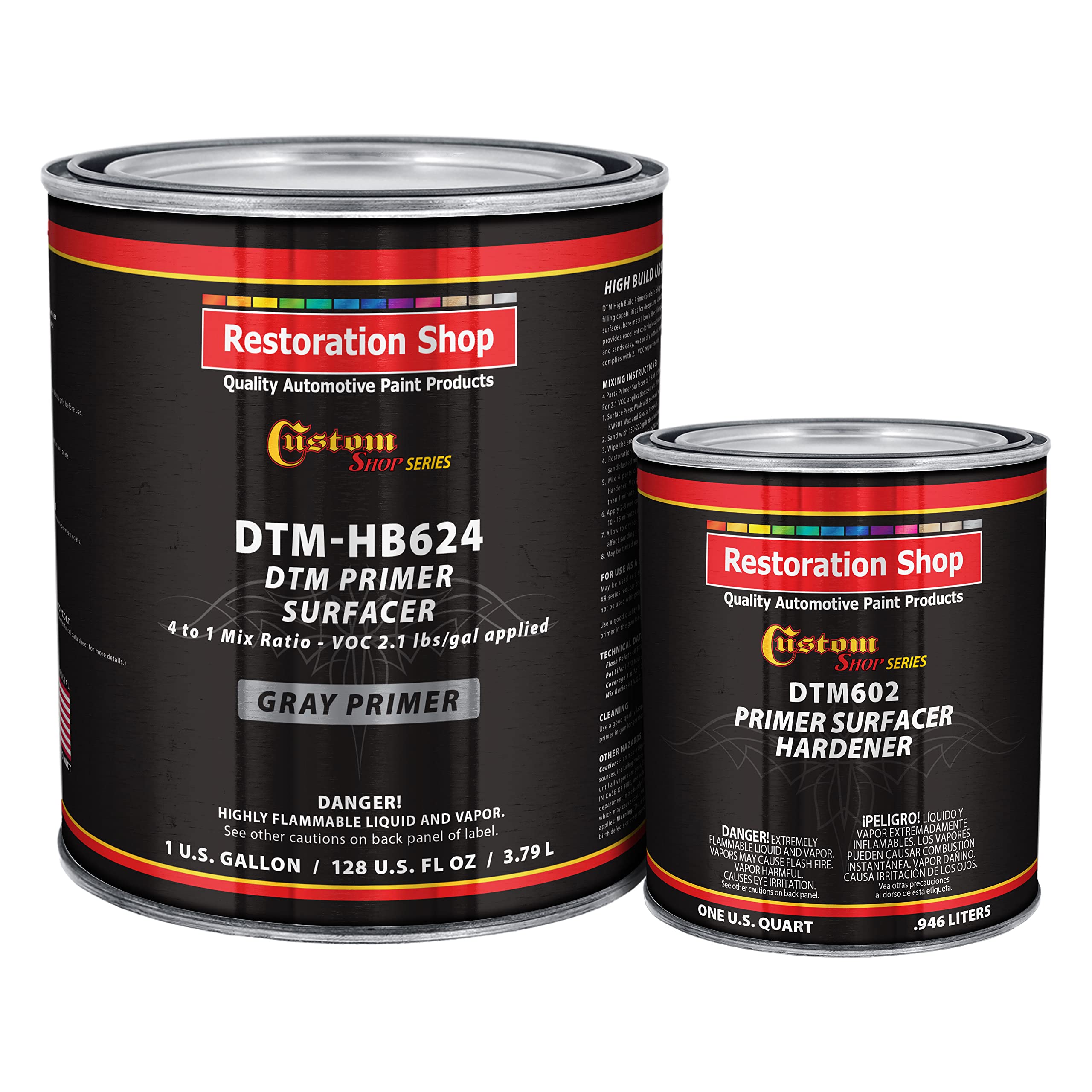 Custom Shop - Gray DTM High Build Urethane Primer Surfacer 2.1 VOC (1-1/4 Gallon Kit) High-Performance Direct to Metal Primer fo