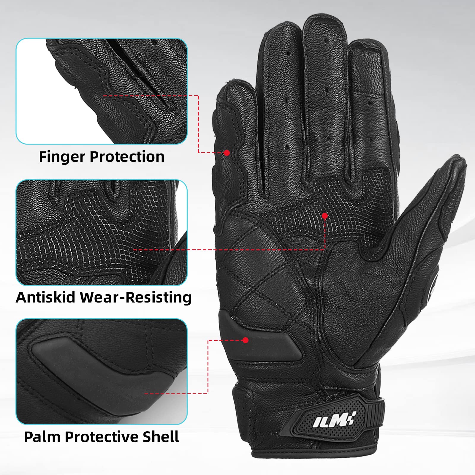 Ilm Air Flow Leather Motorcycle Gloves Touchscreen For Men And Women Model-Grc01 (Xxl, Black)