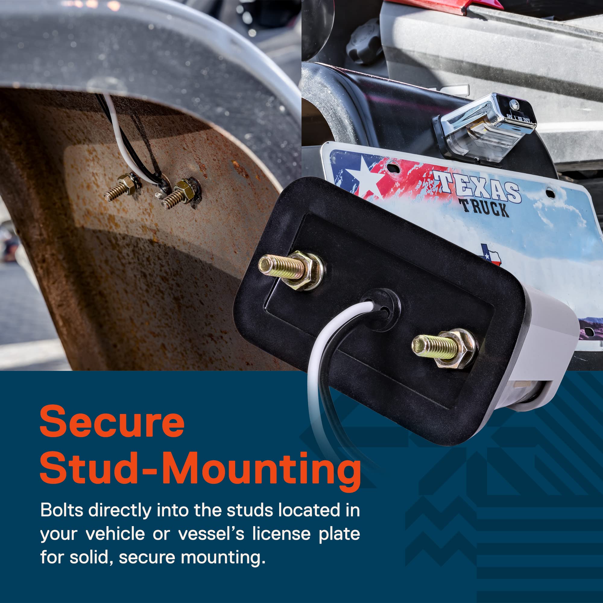 True Mods Gray Led Boat Trailer License Plate Light [Stud Mount] [Dot Fmvss 108] [Sae L] [Waterproof] [12V Dc] Universal Submers