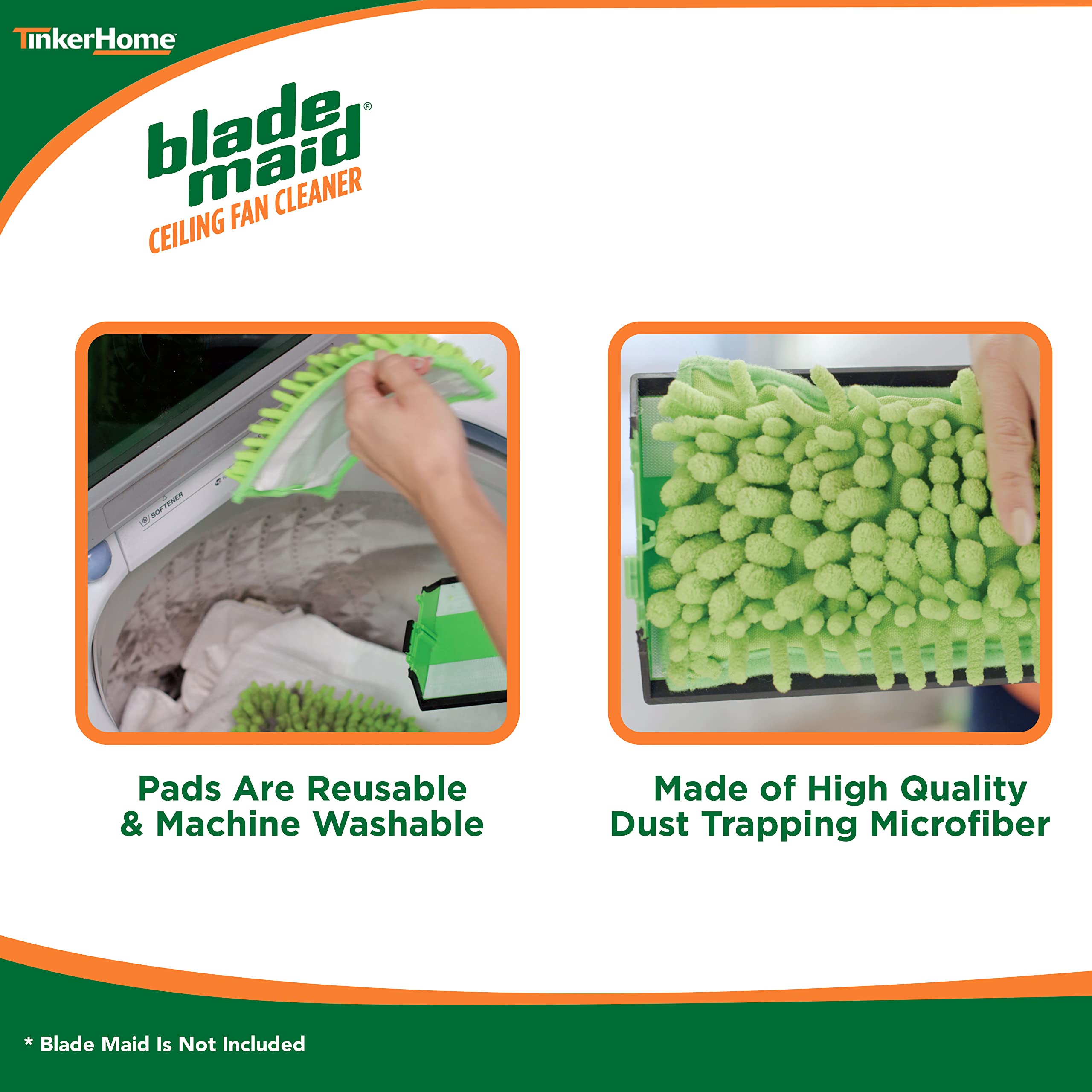 Blade Maid Microfiber Ceiling Fan Blade Cleaner Pads | Reusable Duster Replacement Pads For Blade Maid With Extendable Pole, Wal