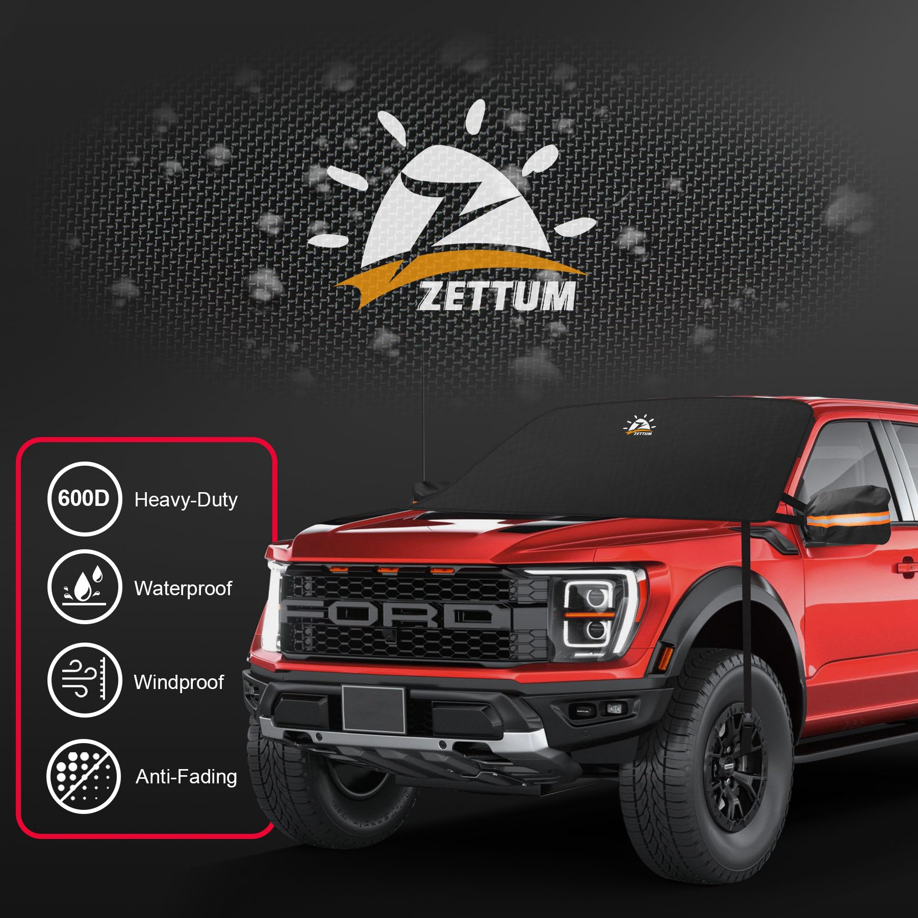 Zettum Car Windshield Cover For Ice And Snow - 600D Windshield Snow Cover With Side Mirror Cover Heavy Duty, Standard Winter Fro