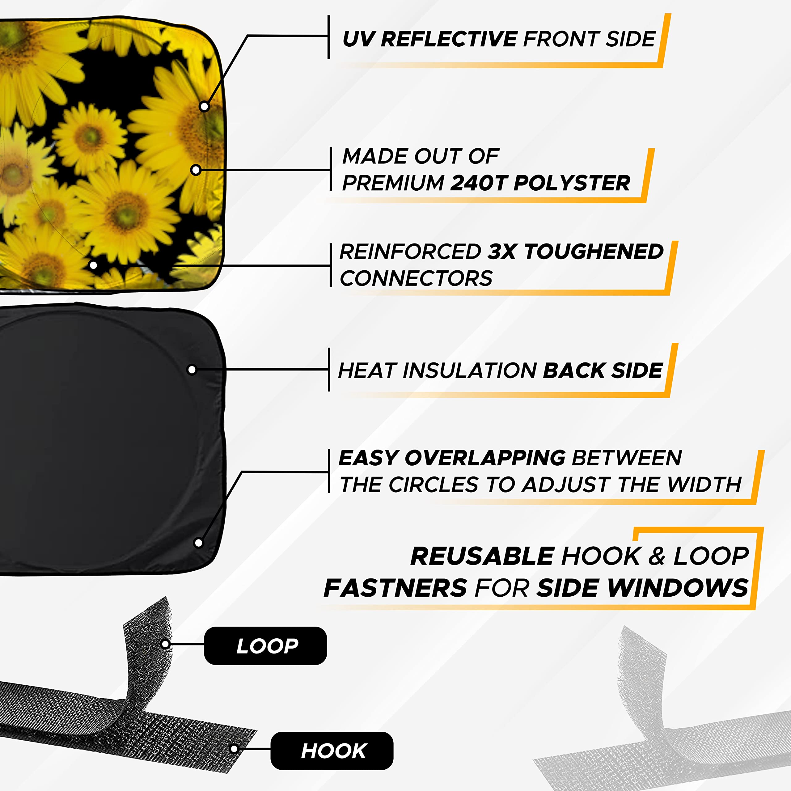 Econour Semi-Truck Sunflower Printed Sun Shade For Windshield | 240T Sunshade For Truck Windshield To Block Uv/Sun Heat Rays | B