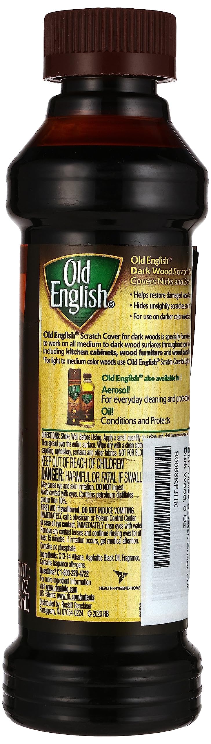 Reckitt Old English Scratch Cover for Dark Woods, 8oz Bottle, Mineral Oil, Brown