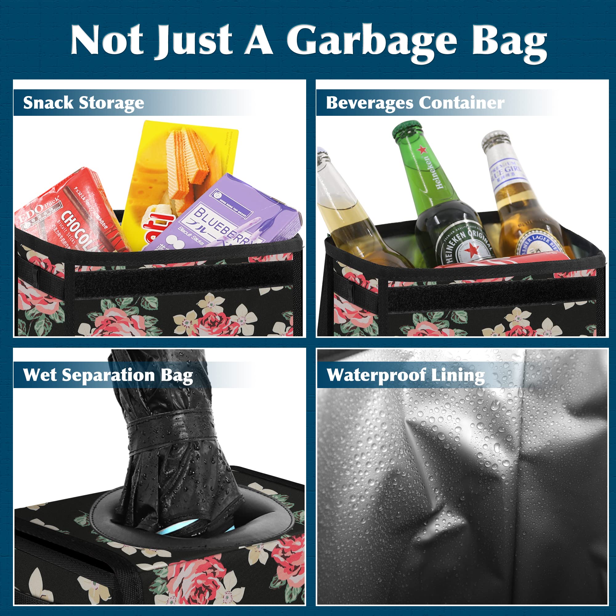 Flower Car Trash Can With Lid - Leak Proof, Waterproof, Suv Front Seat, Multipurpose Car Hanging, Collapsible, Portable, Mesh Po