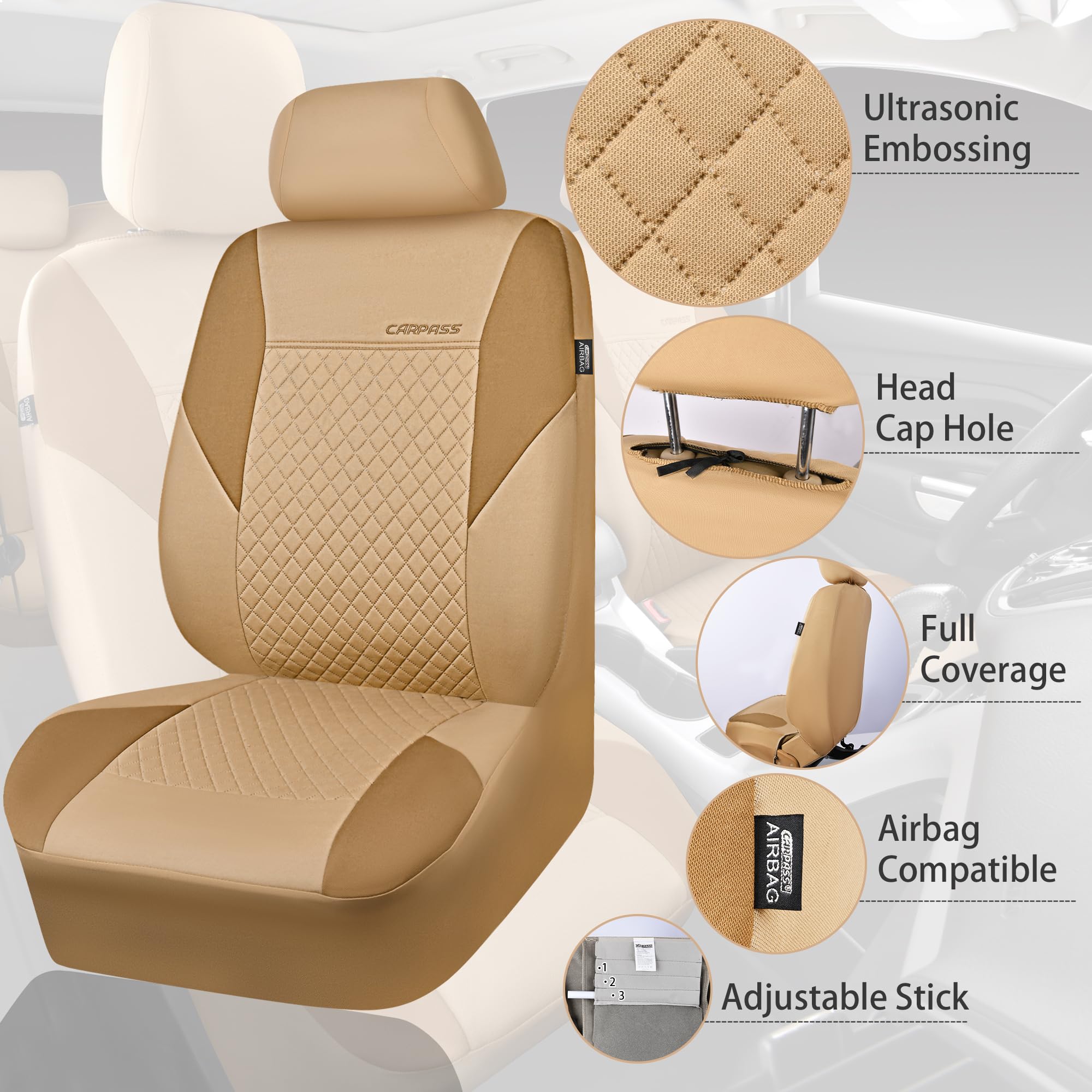 Car Pass Ultrasonic Embossing Cloth Universal Seat Covers,Cute Breathable Car Seat Cover With 5Mm Composite Sponge Inside,Airbag