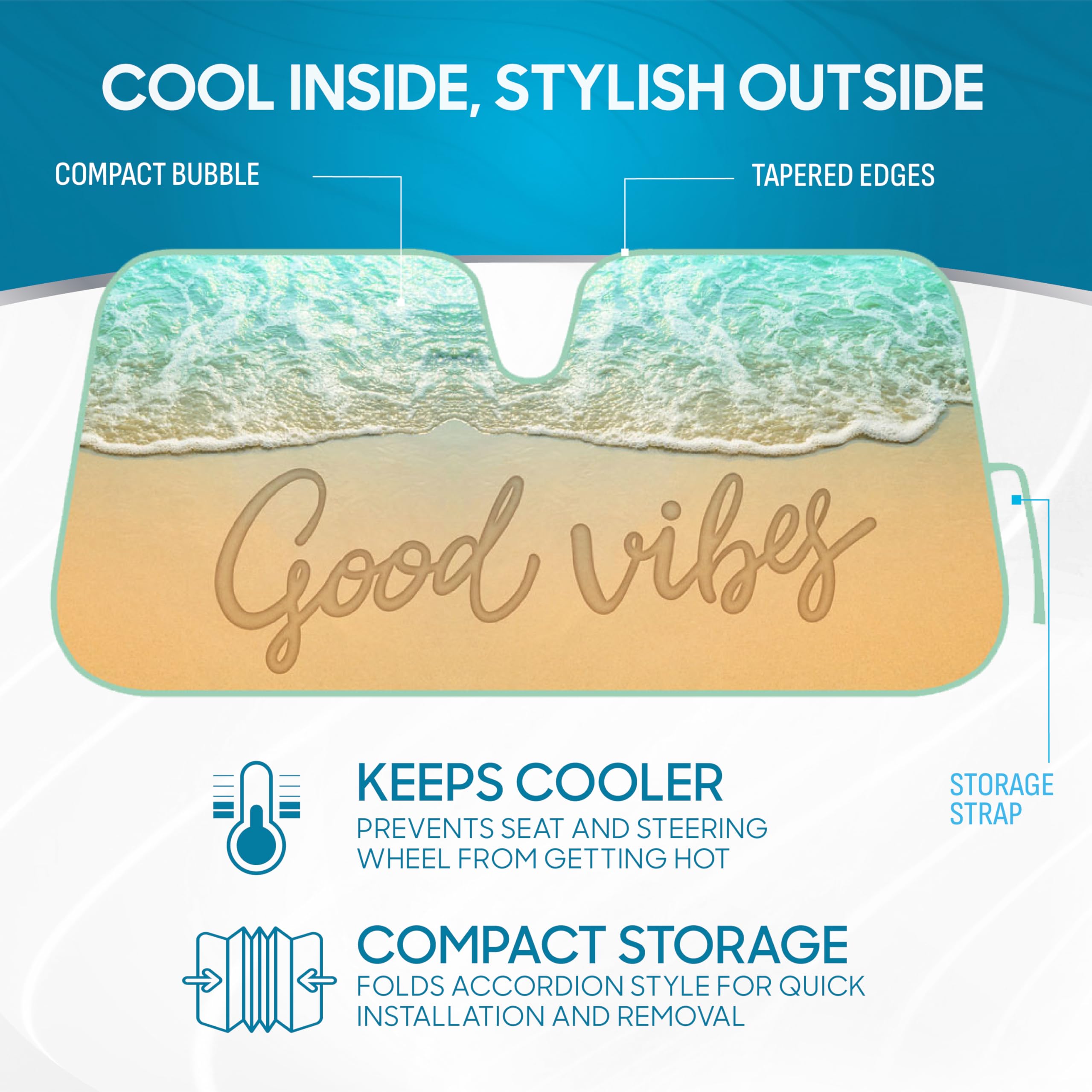 Bdk Usa Good Vibes Beach Sun Visor For Car Windshield Sunshade - Truck Sun Shade Windshield Cover & Accordion Window Cover Car S