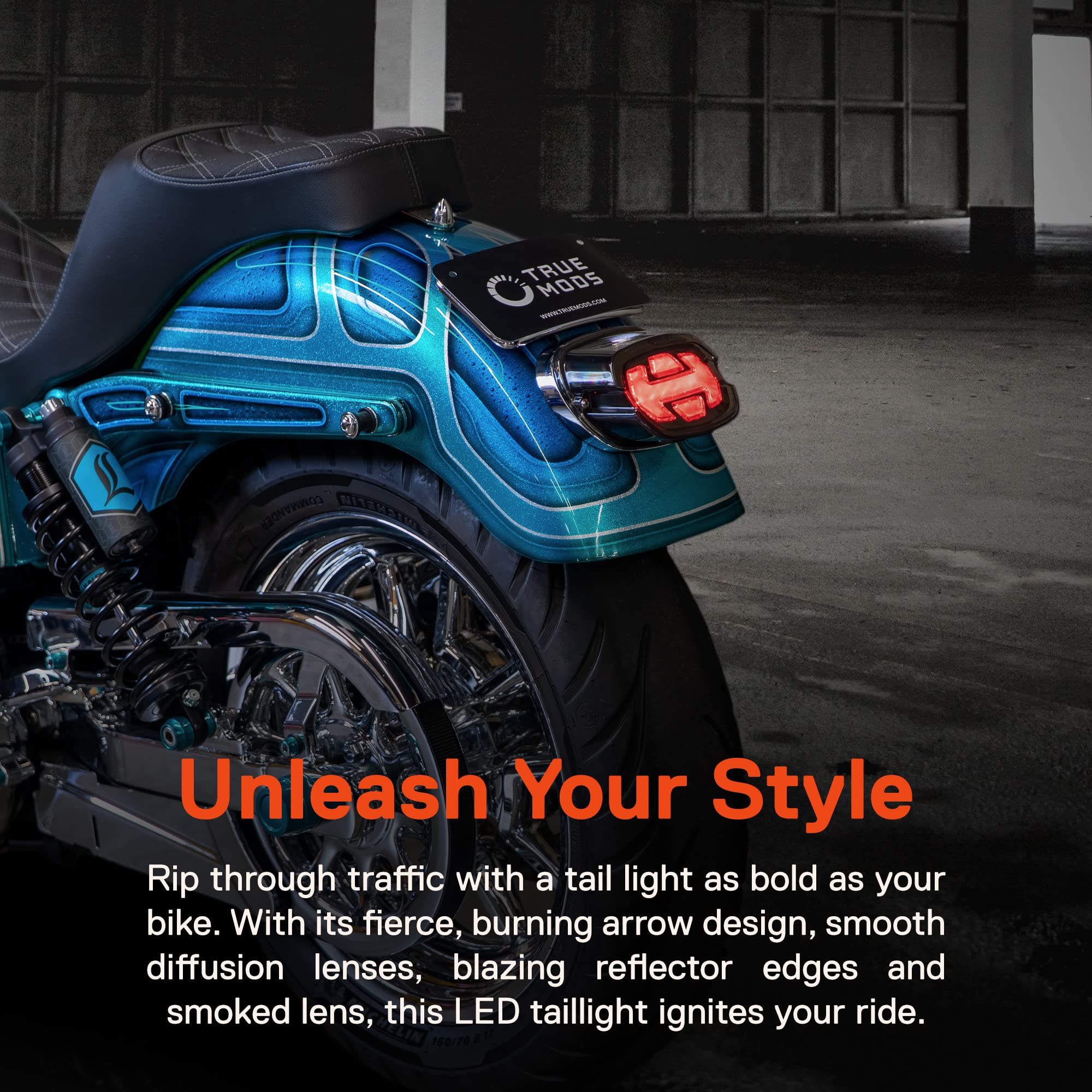 TRUE MODS LED Brake Tail Light for Harley Davidson [DOT Approved] [Arrow-Design] [Plug-n-Play] License Running Stop Taillight for Sportster Dyna Fatboy Road King Electra Glide Ultra Softail Heritage