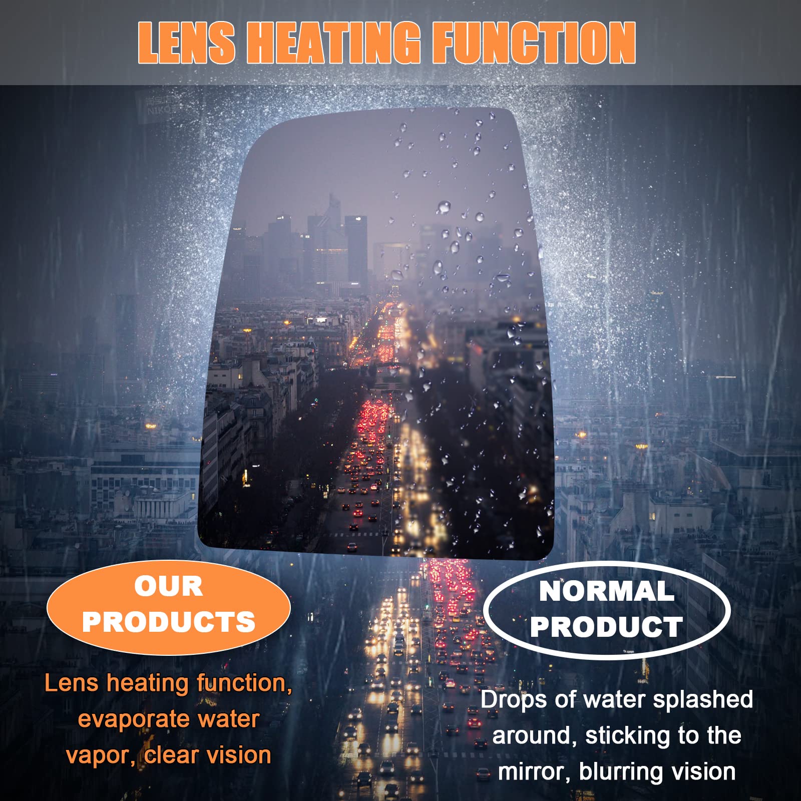 Lhcdqskcw Compatible With 2015-Up Ford Transit T150 T250 T350 Driver Left Side Heated Mirror Glass, Upper Glass With Backing Pla