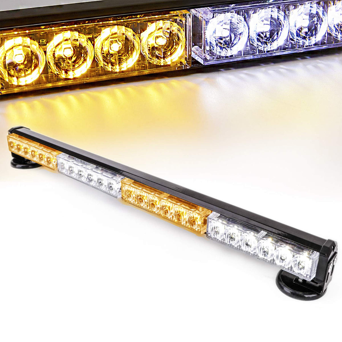 Le-Jx 24” Amber/White Wireless Traffic Advisor Emergency Lights Bar Battery Led Strobe Warning Light Roof Top Hazard Flash With Magnetic Base Mount And 12V Rechargeable Plug ( 24 Leds)