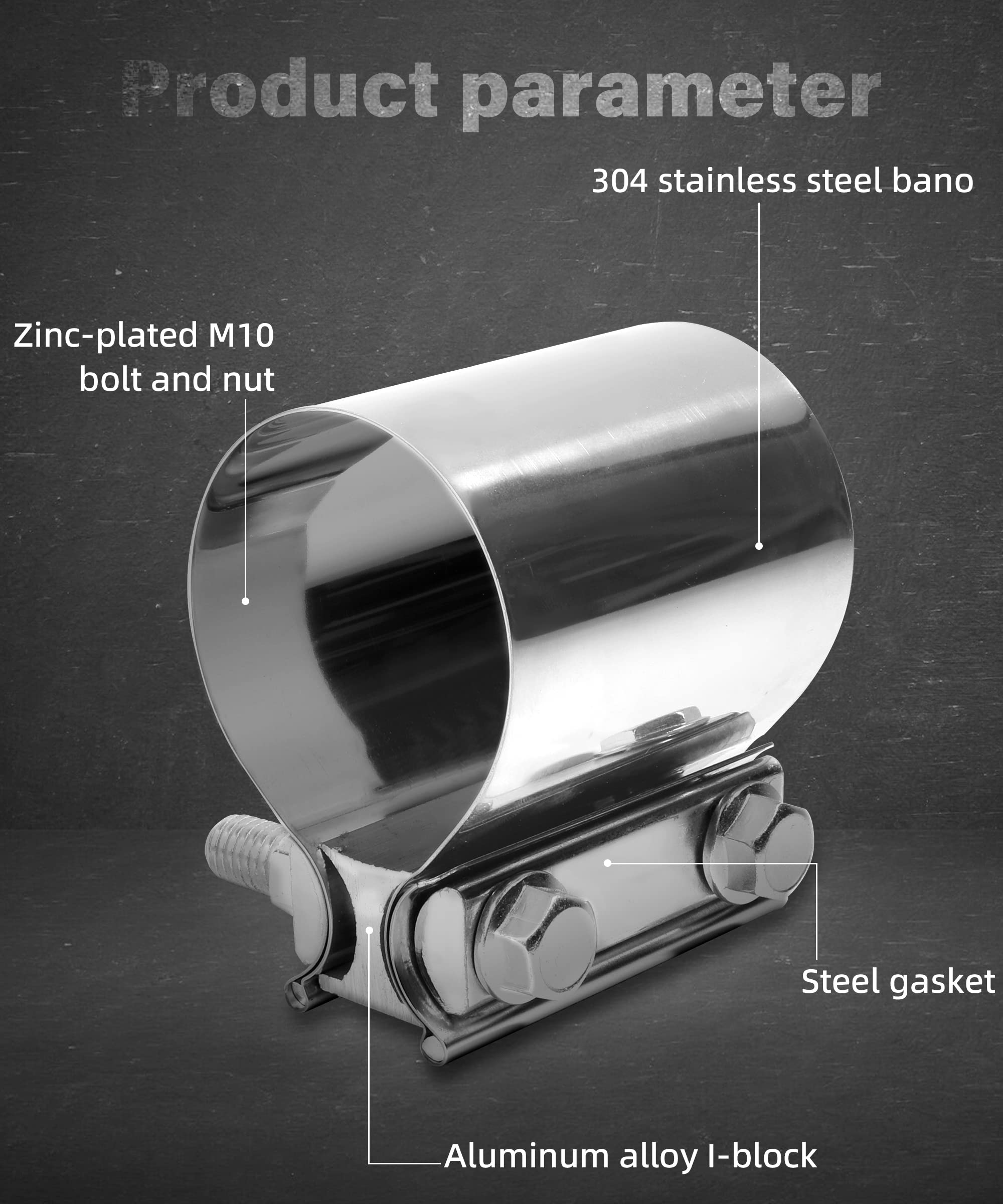 Aociska 2 Packs Exhaust Clamp,2.0” 2.25” 2.5” 3.0” Stainless Steel Joint Exhaust Pipe Muffler Clamp Band Butt Joint Band Clamp Sleeve Coupler,Used For Exhaust Pipe,Muffler,Elbow (2.5Inch)