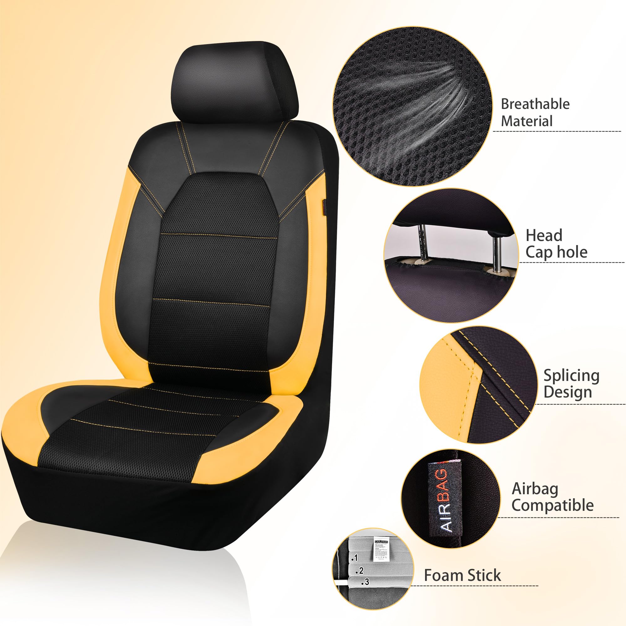 CAR PASS Leather Seat Covers, Breathable Universal Car Seat Cover Full Set for Cute Women Girly,5mm Composite Sponge Inside,Airb