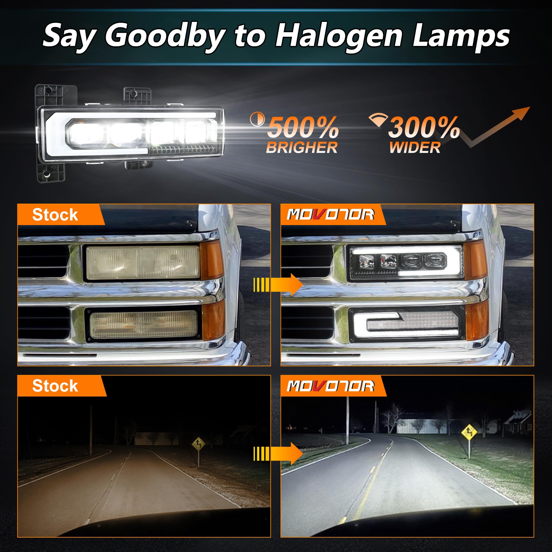 Movotor Led Headlight Assembly 500% Bright Anti-Glare Headlights With Welcome Drl Turn Signal Compatible With 1988-1998 Chevy Gm