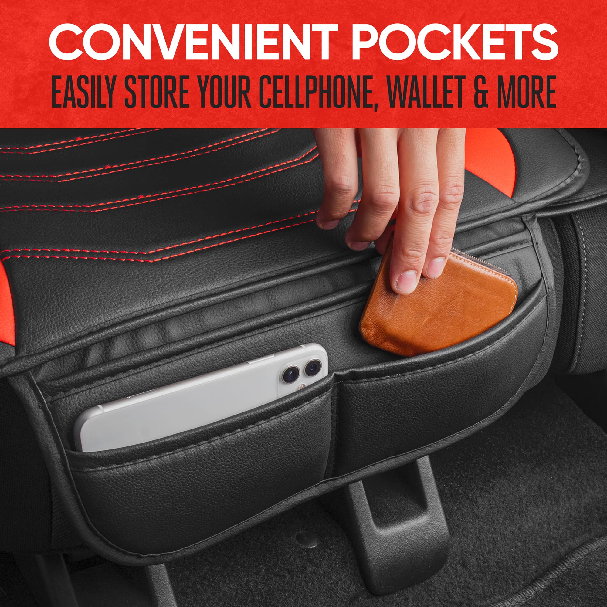 Motor Trend Luxefit Rear Bench Seat Covers For Cars Trucks Suv, Premium Faux Leather Sideless Sporty Car Seat Covers, Easy To In