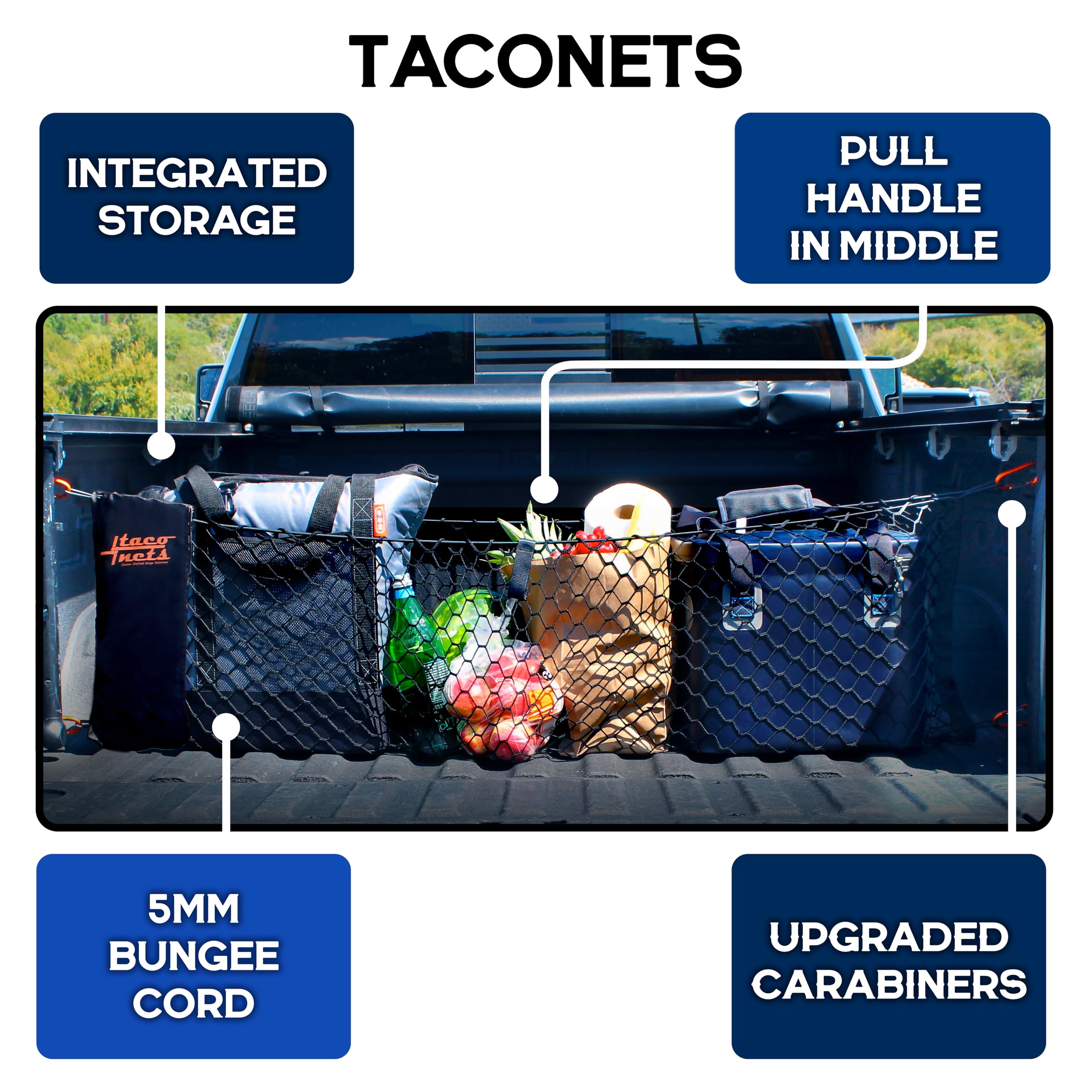 Taconets Gmc Sierra & Chevy Silverado Envelope Style Truck Bed Cargo Net - Fits 2013-2024 - Upgraded 5Mm Bungee - Free Storage B