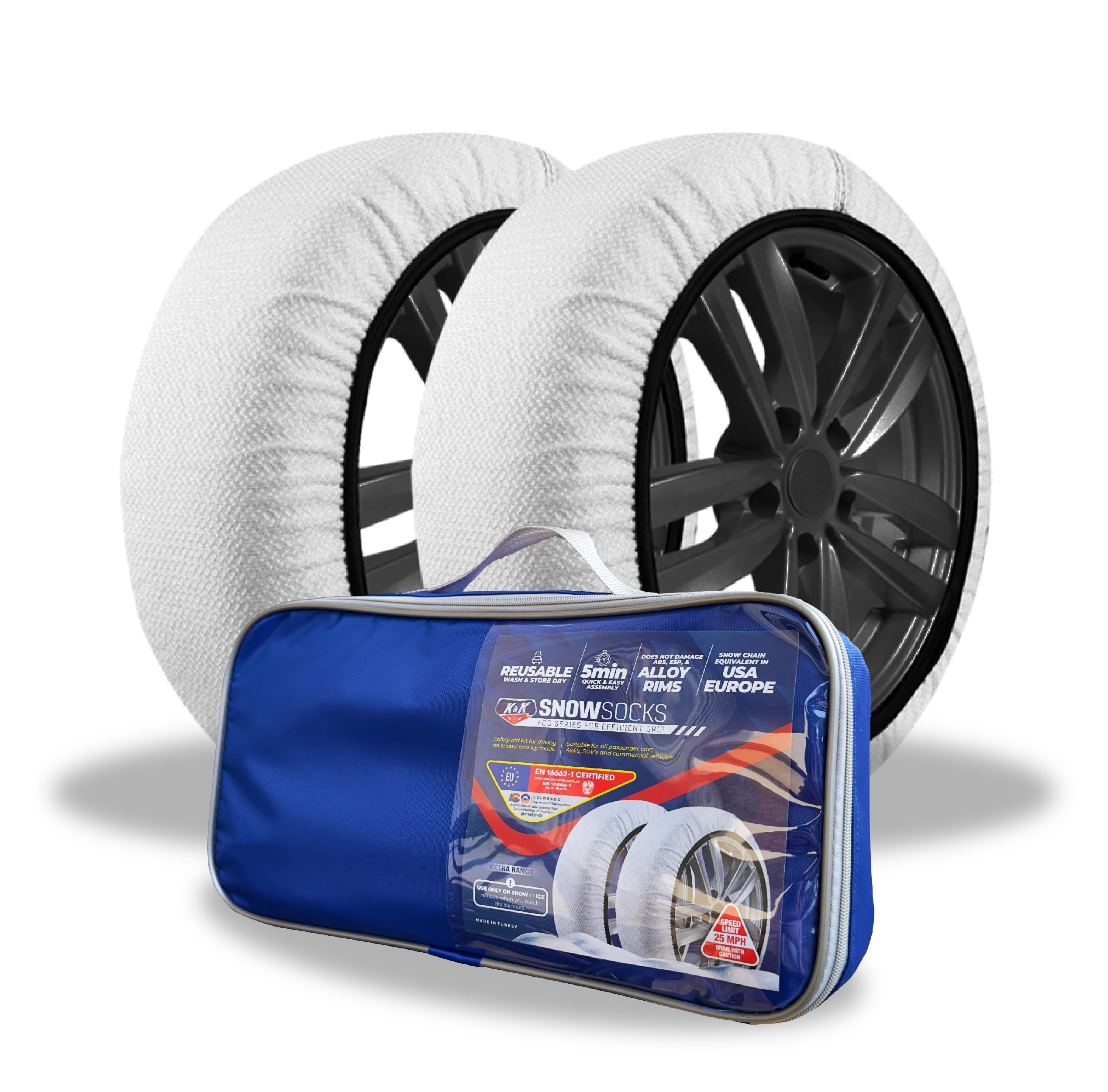 KNK Boutique Automotive Snow Socks for Tires - Eco Series for Efficient Grip Alternative for Tire Snow Chain - Snow Traction Dev