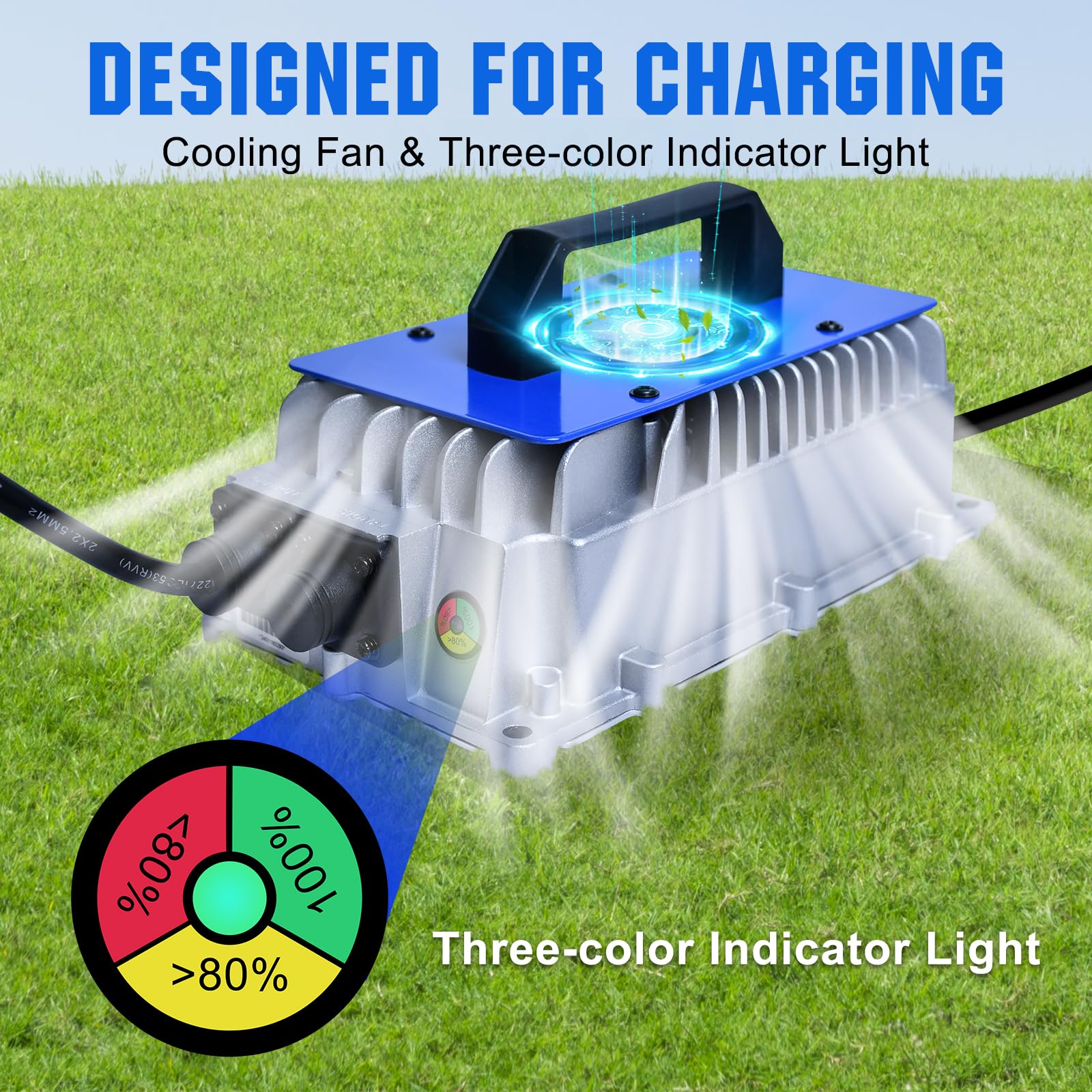 Dc House 48V 18A Lithium Battery Charger, 900W Fast Charger, Charging Efficiency = 93%, Ip65 Waterproof Anti-Fall With Cooling Fan, Suitable For 48V Golf Cart/Forklift/Ship Lithium Battery