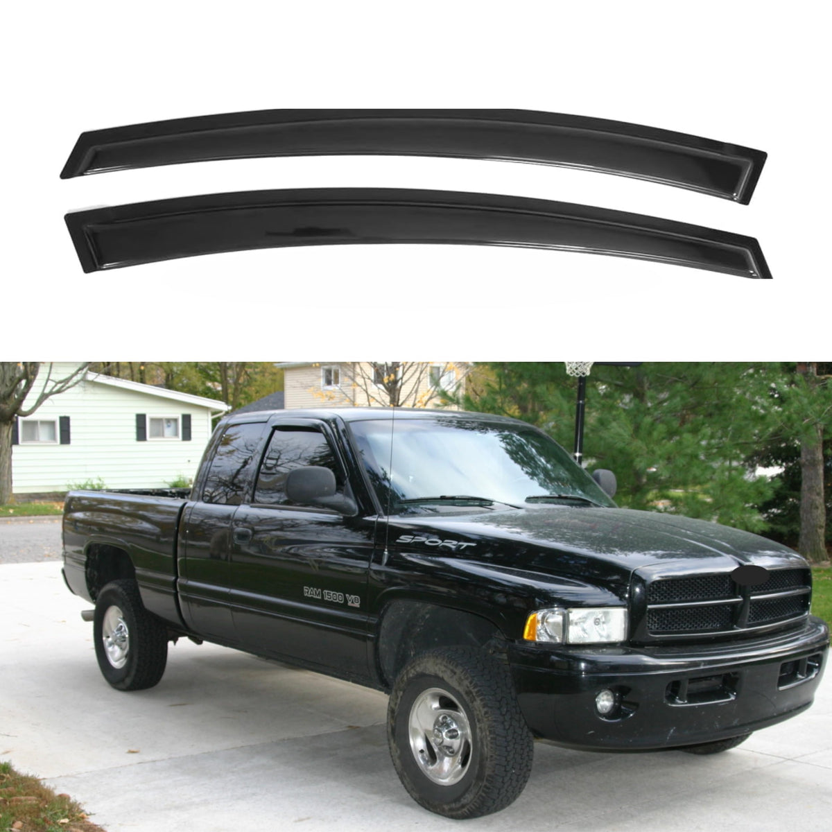 Ig Window Visor For Dodge Ram 1500 1994-2001 & Dodge Ram 2500/3500 1994-2002 (Excludes Towing Mirror), Rain Guard Tape-On Extra