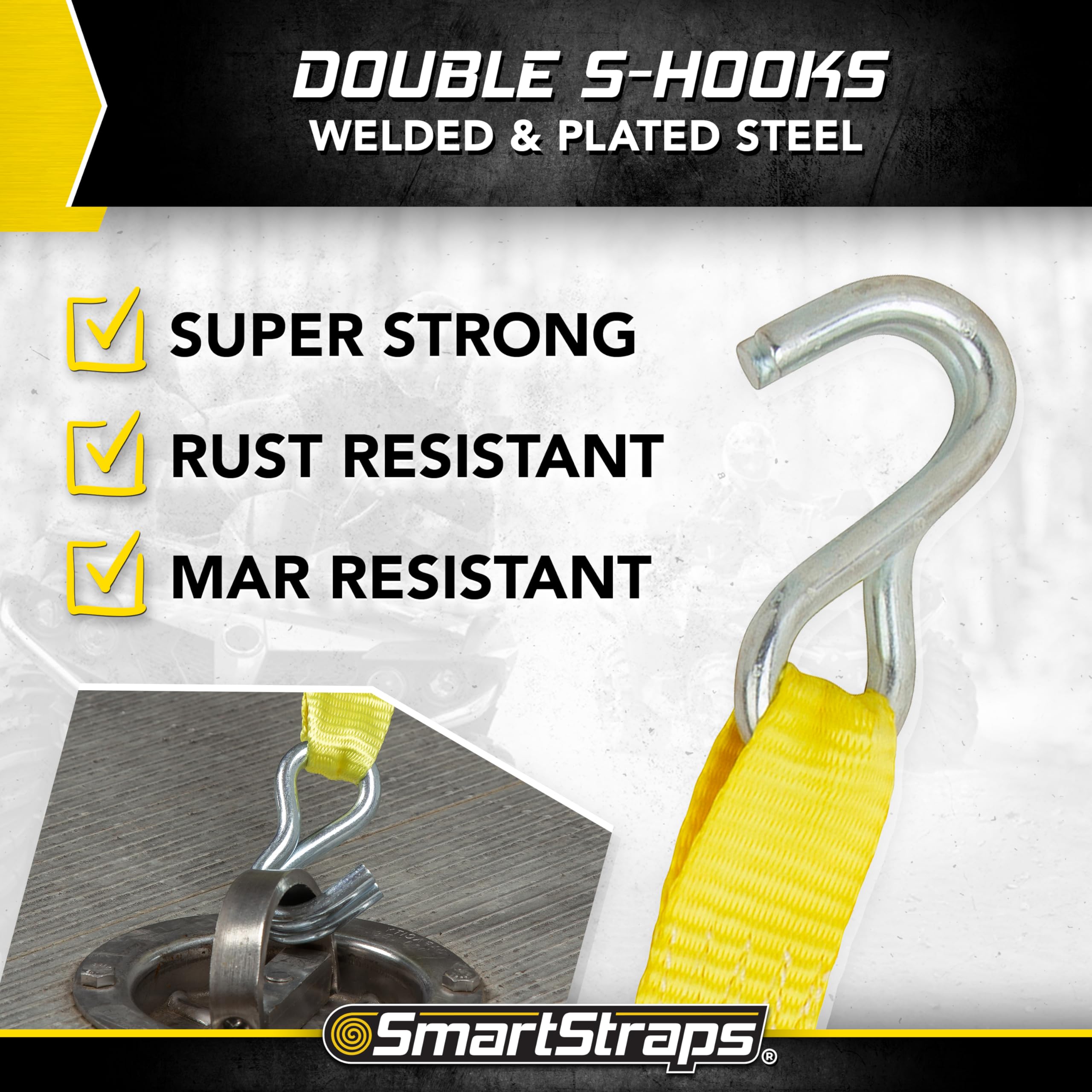 SmartStraps 14 Ratchet Straps, 2 Pack -5,000lbs Break Strength, 1,667lbs Safe Work Load -Commercial Tie Down Straps for Heavy Du