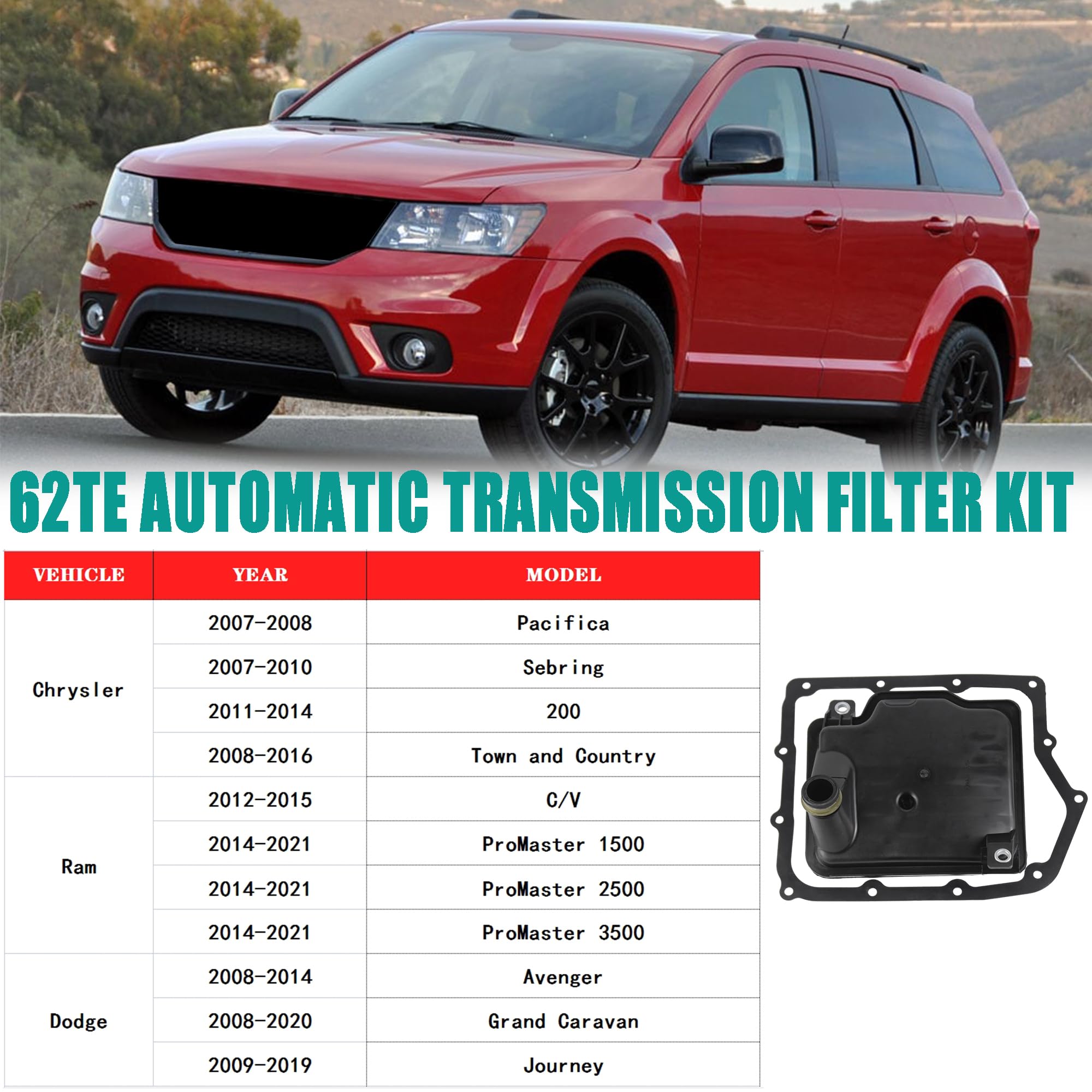 Yzusgomumu 62Te Automatic Transmission Filter Kit Compatible With Dodge Avenger Grand Caravan Journey Chrysler Pacifica Sebring