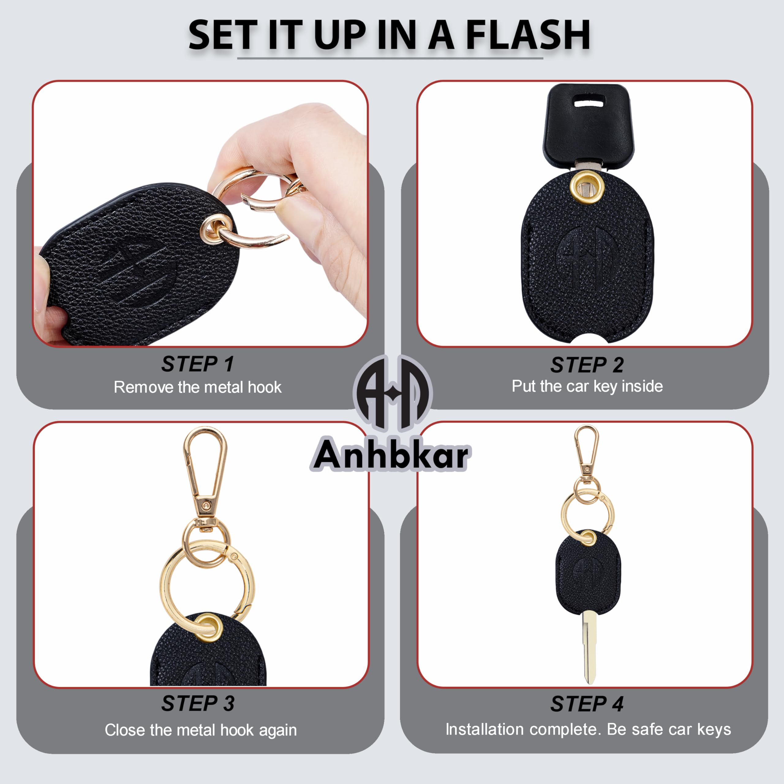 ANHBKAR Leather Keys Sleeve for Broken Car Key Loop Replacement - Cute Keychain Cover - Protector, Holder for Men & Women (Small