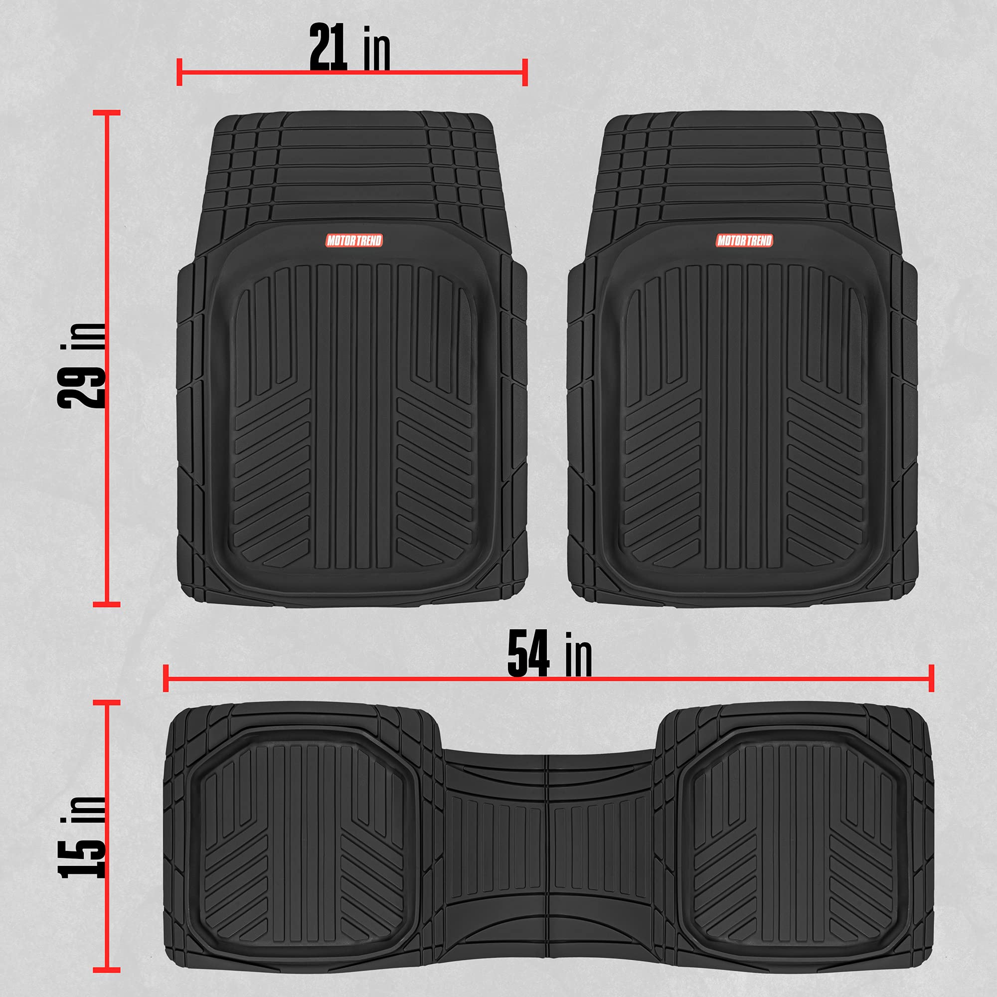 Motor Trend FlexToughXL Floor Mats for Cars Full Set, All-Weather Rubber Automotive Floor Mats, Waterproof Heavy Duty Car Mats,