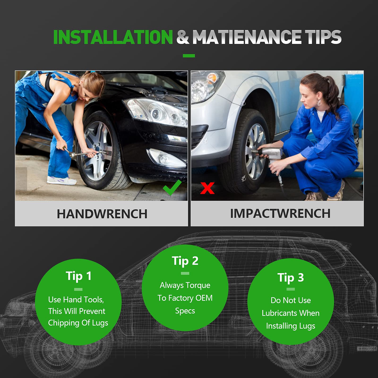 Scitoo 32Pcs+2Keys Black Wheel Lug Nuts Spline Closed End Socket Thread 9/16'' Lug Nut For Dodge