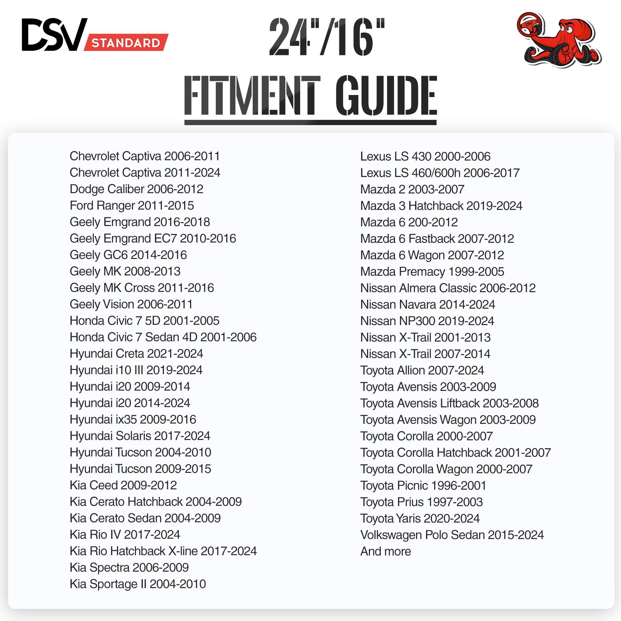 Oem Quality Windshield Wiper Blades, 24    And 16    Dsv Standard Car Wiper Blades With Universal U/J Hook, Automotive Replaceme
